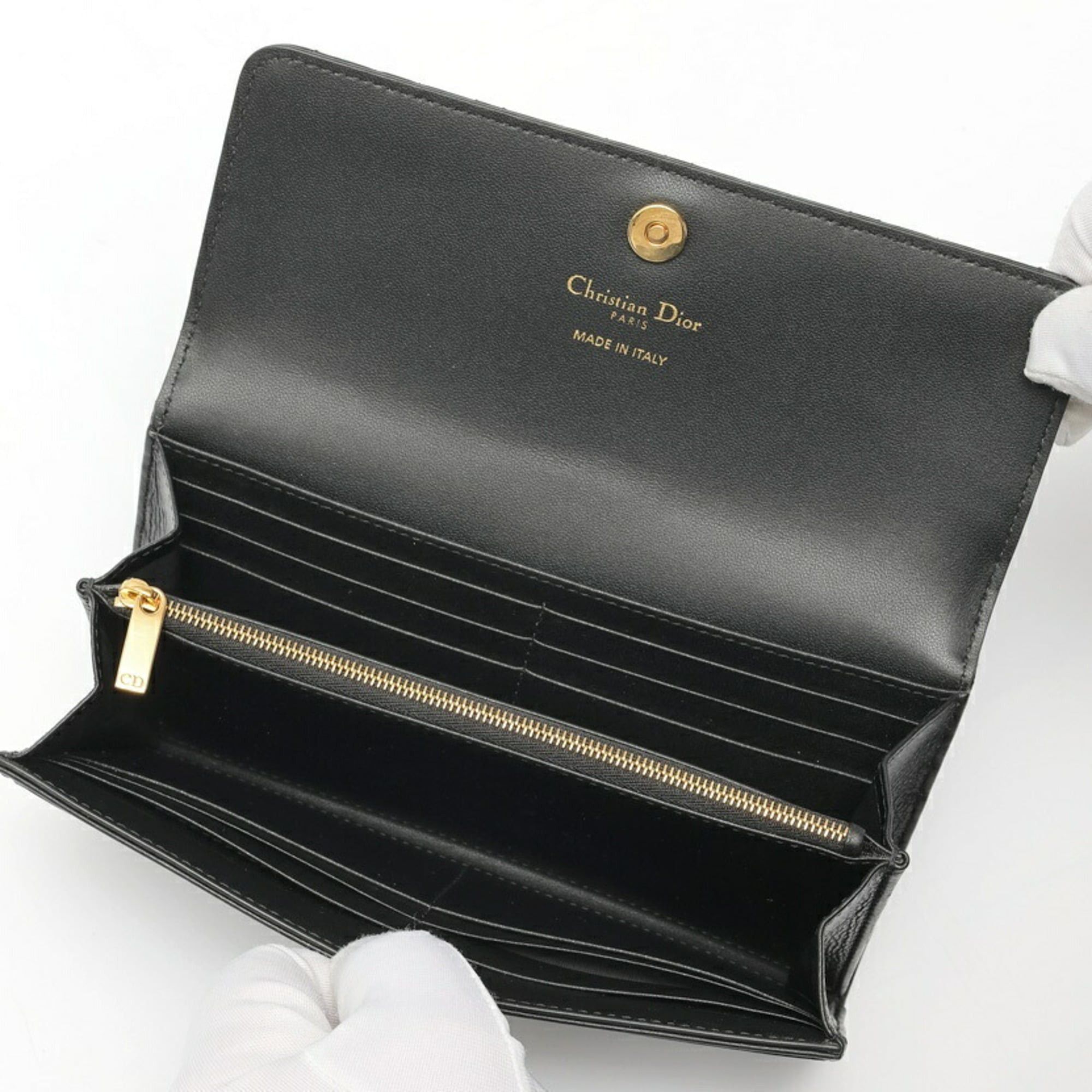 Dior Christian Dior Dior DIOR Caro Long Flap Wallet S5039UWHC_M900 Cannage Calfskin Black Size ONE SIZE - 5 Thumbnail