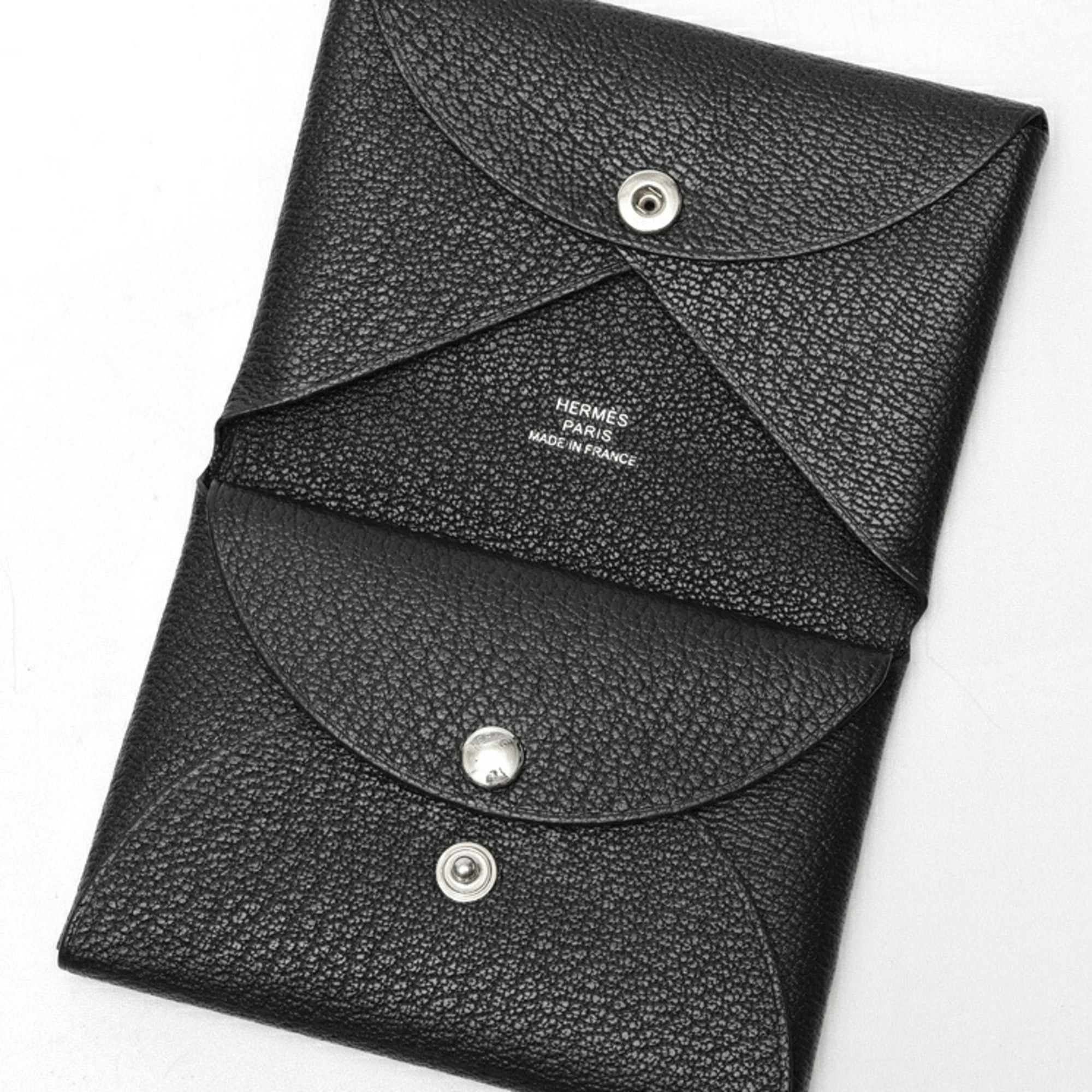 Hermes Hermes Calvi Duo Coin Card Case, Chevre Mysore Leather, Black Size ONE SIZE - 4 Thumbnail
