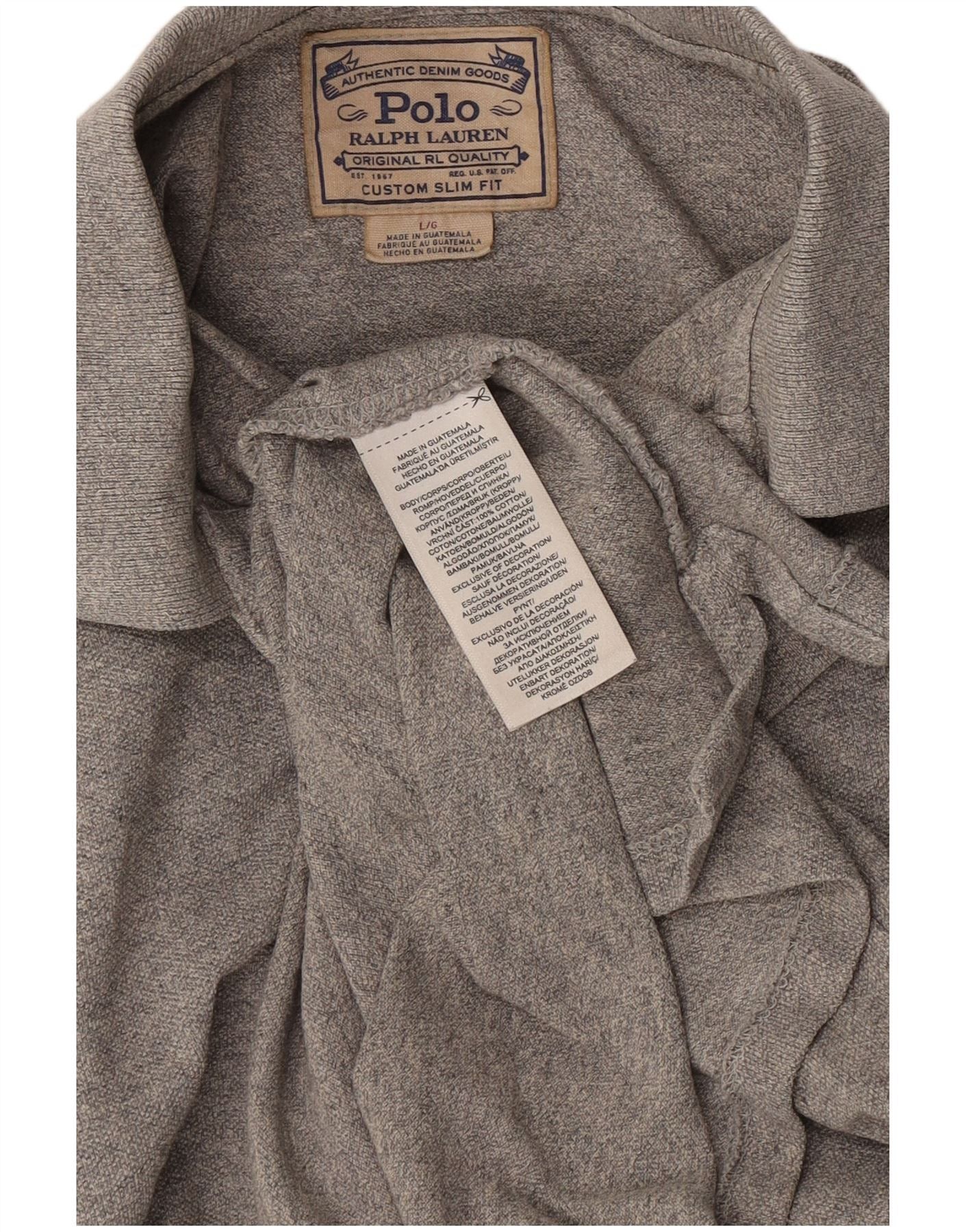 Polo Ralph Lauren Mens Custom Slim Fit Polo Shirt Large Grey Flecked Cotton Size US L / EU 52-54 / 3 - 3 Thumbnail