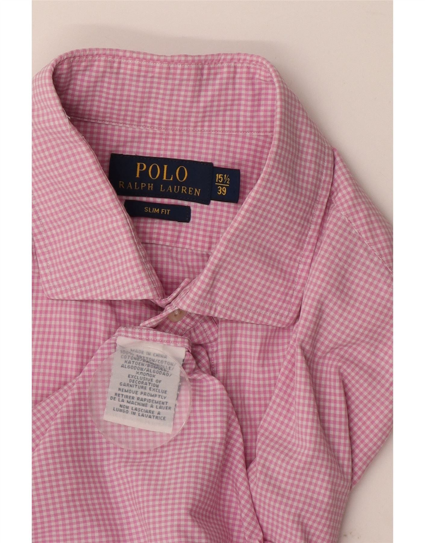 Polo Ralph Lauren Mens Slim Fit Shirt 39 15 1/2 Medium Pink Gingham Size US M / EU 48-50 / 2 - 3 Thumbnail