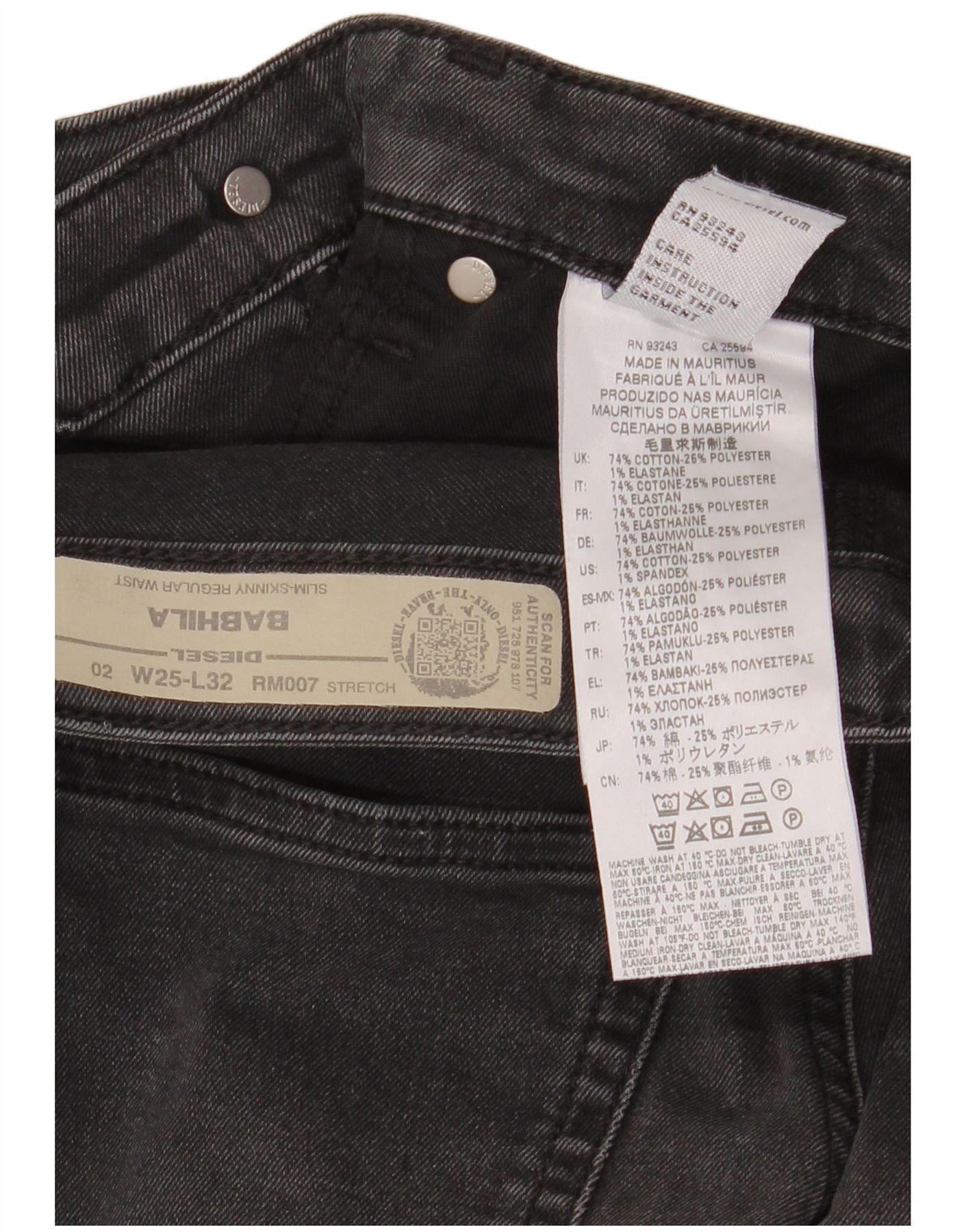 Diesel Womens Babhila Regular Skinny Slim Jeans W25 L29 Black Cotto Size 42" / US 20 - 4 Thumbnail