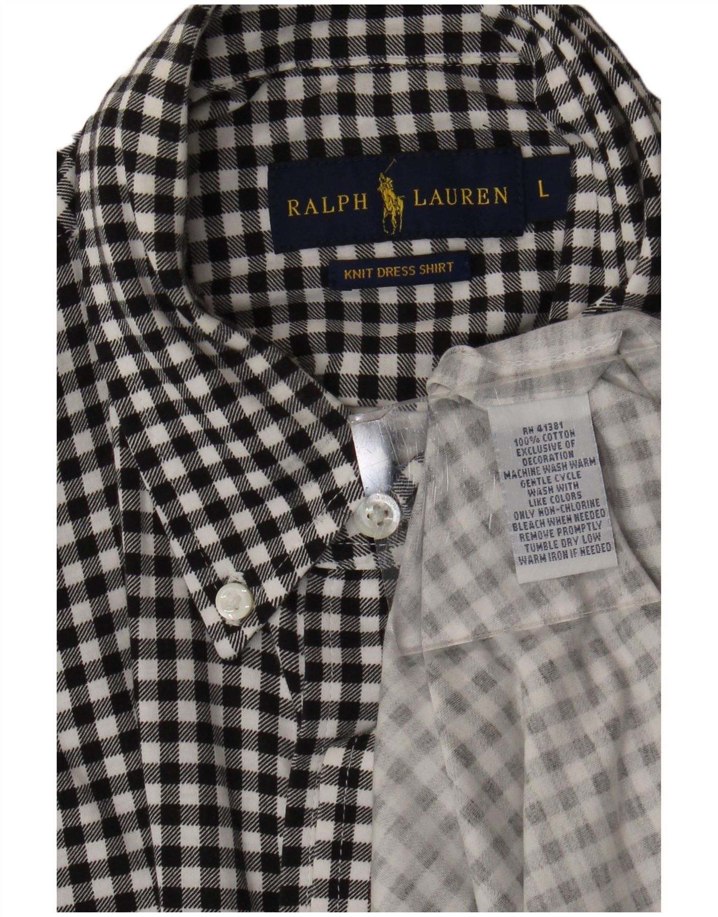 Ralph Lauren Mens Flannel Shirt Large Black Gingham Cotton Size US L / EU 52-54 / 3 - 3 Thumbnail