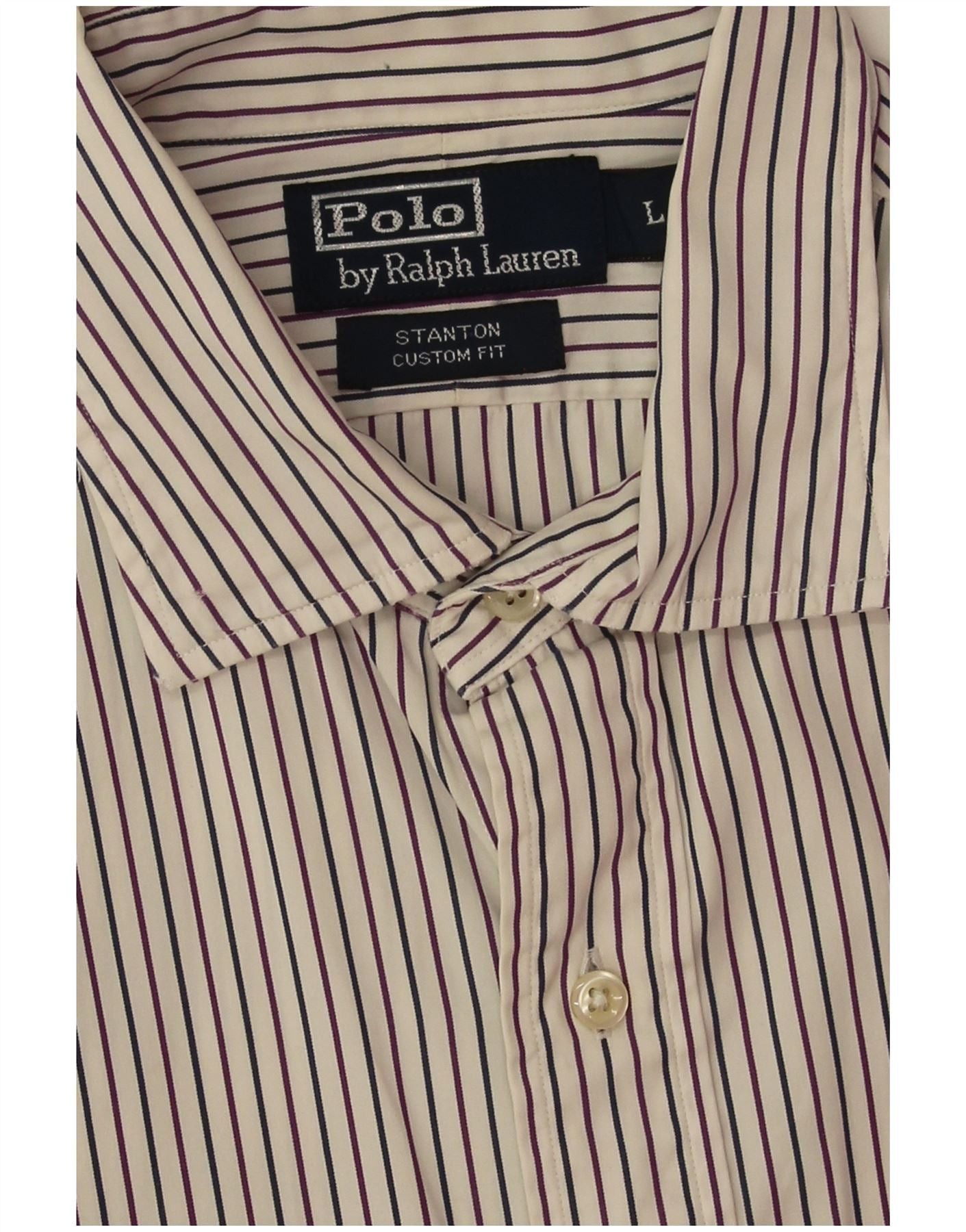 Polo Ralph Lauren Mens Stanton Custom Fit Shirt Large White Pinstripe Size US L / EU 52-54 / 3 - 3 Thumbnail