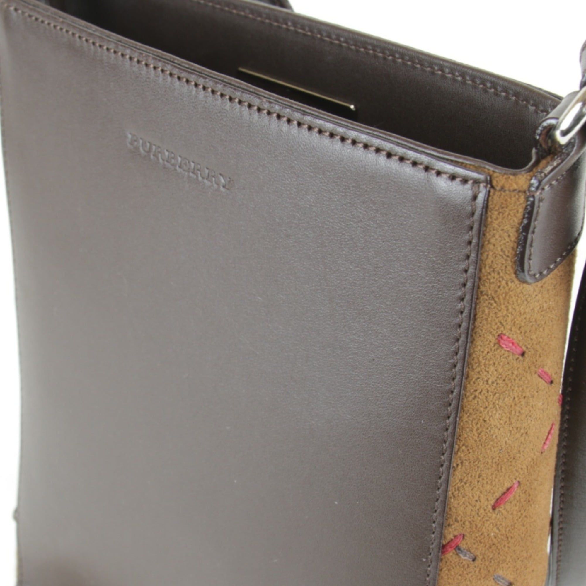 Burberry BURBERRY LONDON Stitch Shoulder Bag, Leather/Suede, 270g, Women's, Brown Size ONE SIZE - 8 Thumbnail