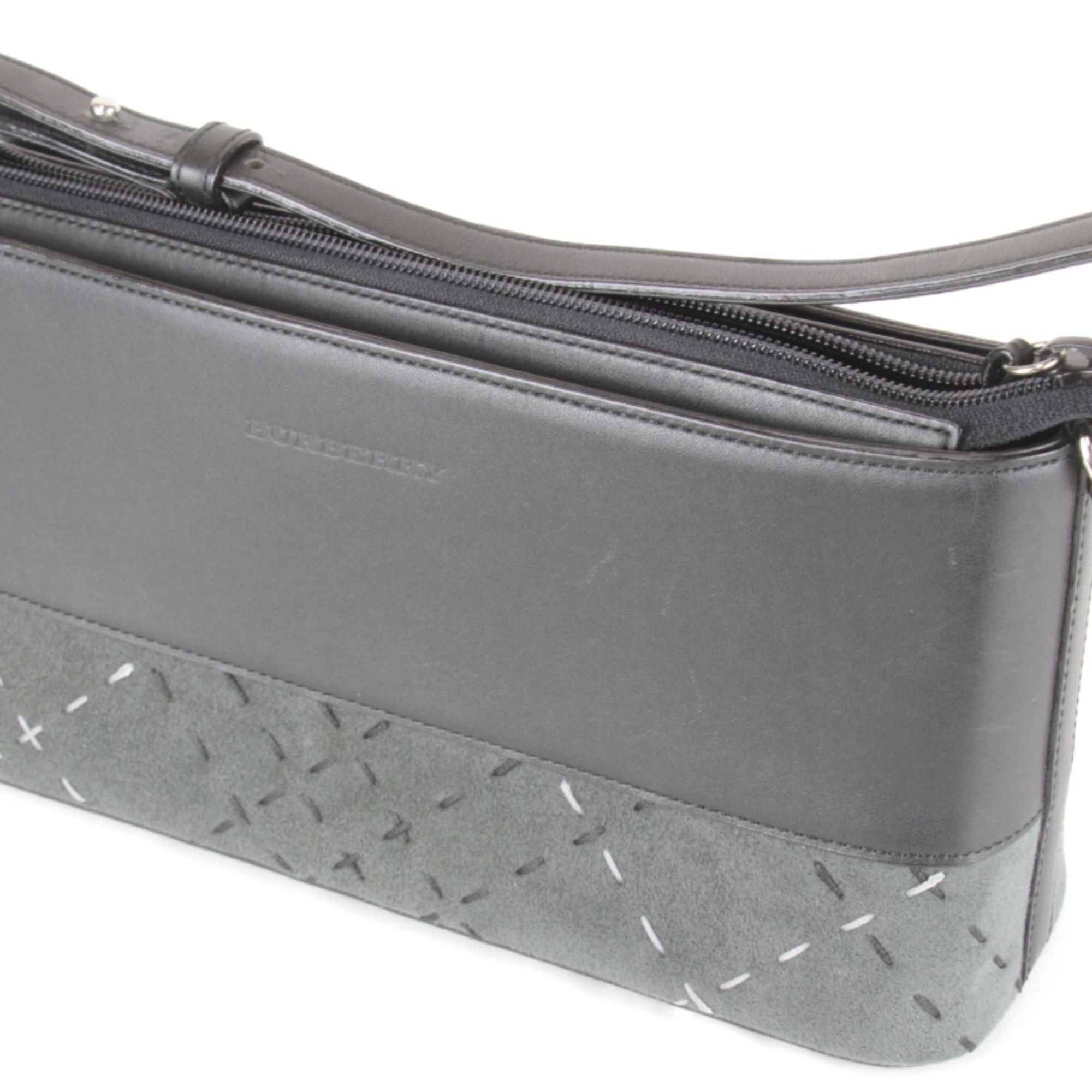 Burberry BURBERRY LONDON Stitch Shoulder Bag, Leather/Suede, 380g, Women's, Black/Gray Size ONE SIZE - 12 Thumbnail