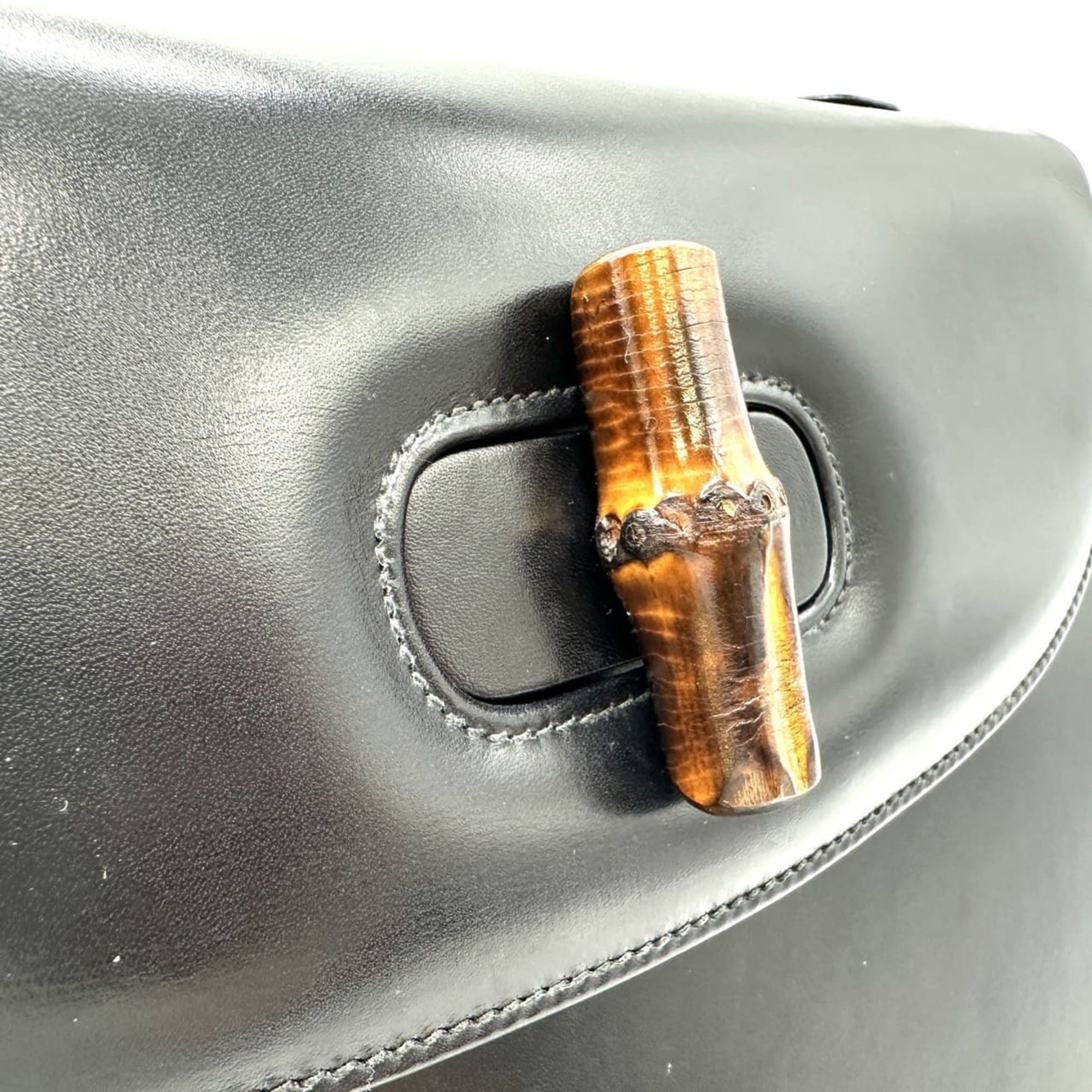 Gucci GUCCI 000 46 Bamboo Handbag Leather Black Old Gucci Women's Size ONE SIZE - 6 Thumbnail