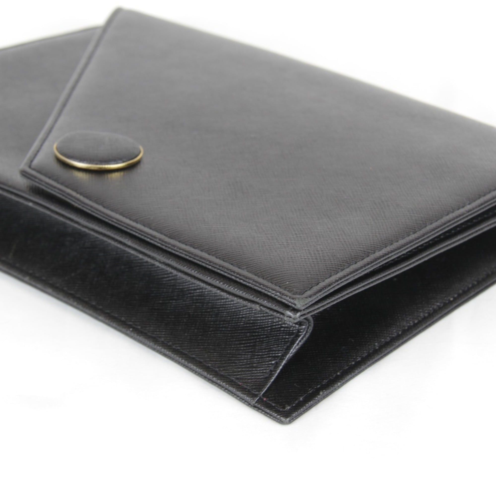 Saint Laurent Paris SAINT LAURENT Black Leather Clutch Bag, 410g, Women's, Saffiano Leather, Second Bag Size ONE SIZE - 3 Thumbnail