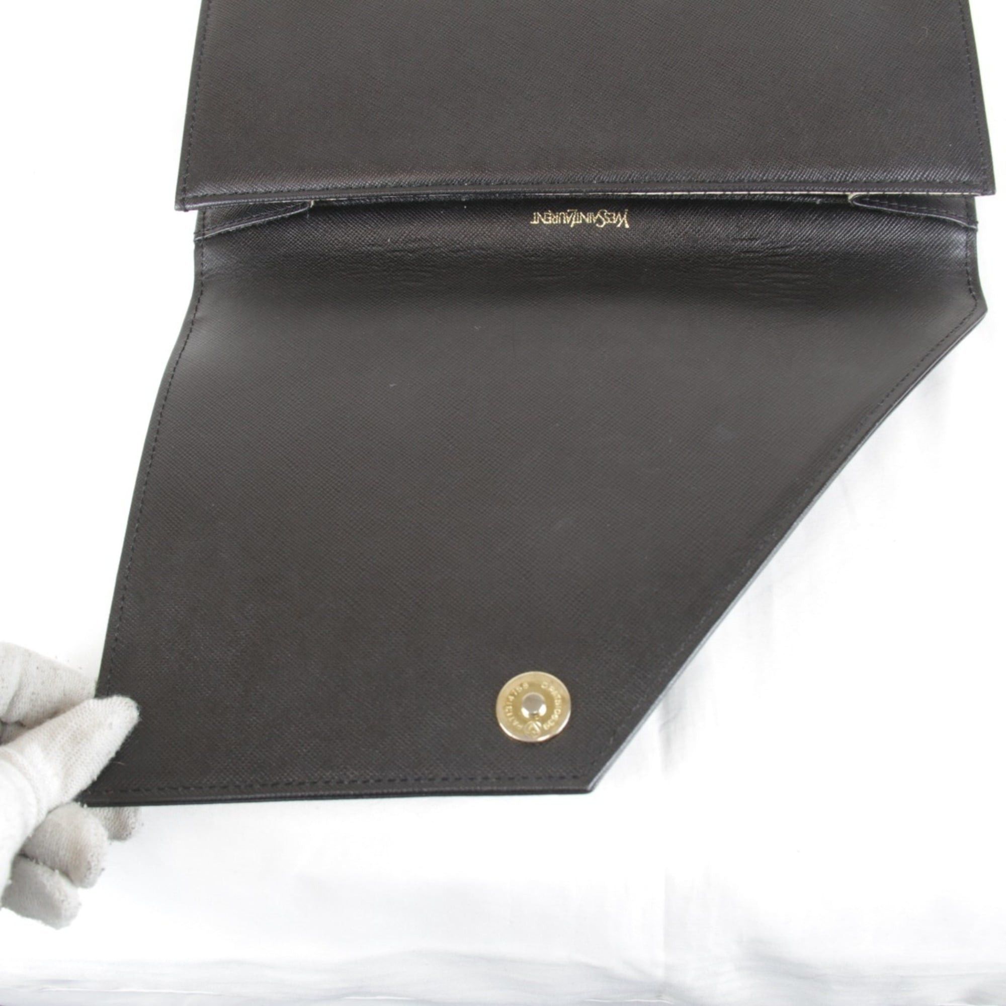 Saint Laurent Paris SAINT LAURENT Black Leather Clutch Bag, 410g, Women's, Saffiano Leather, Second Bag Size ONE SIZE - 9 Thumbnail