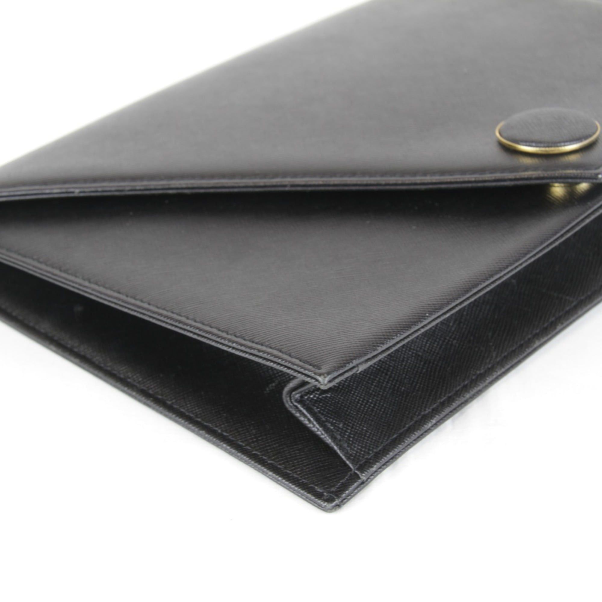 Saint Laurent Paris SAINT LAURENT Black Leather Clutch Bag, 410g, Women's, Saffiano Leather, Second Bag Size ONE SIZE - 4 Thumbnail