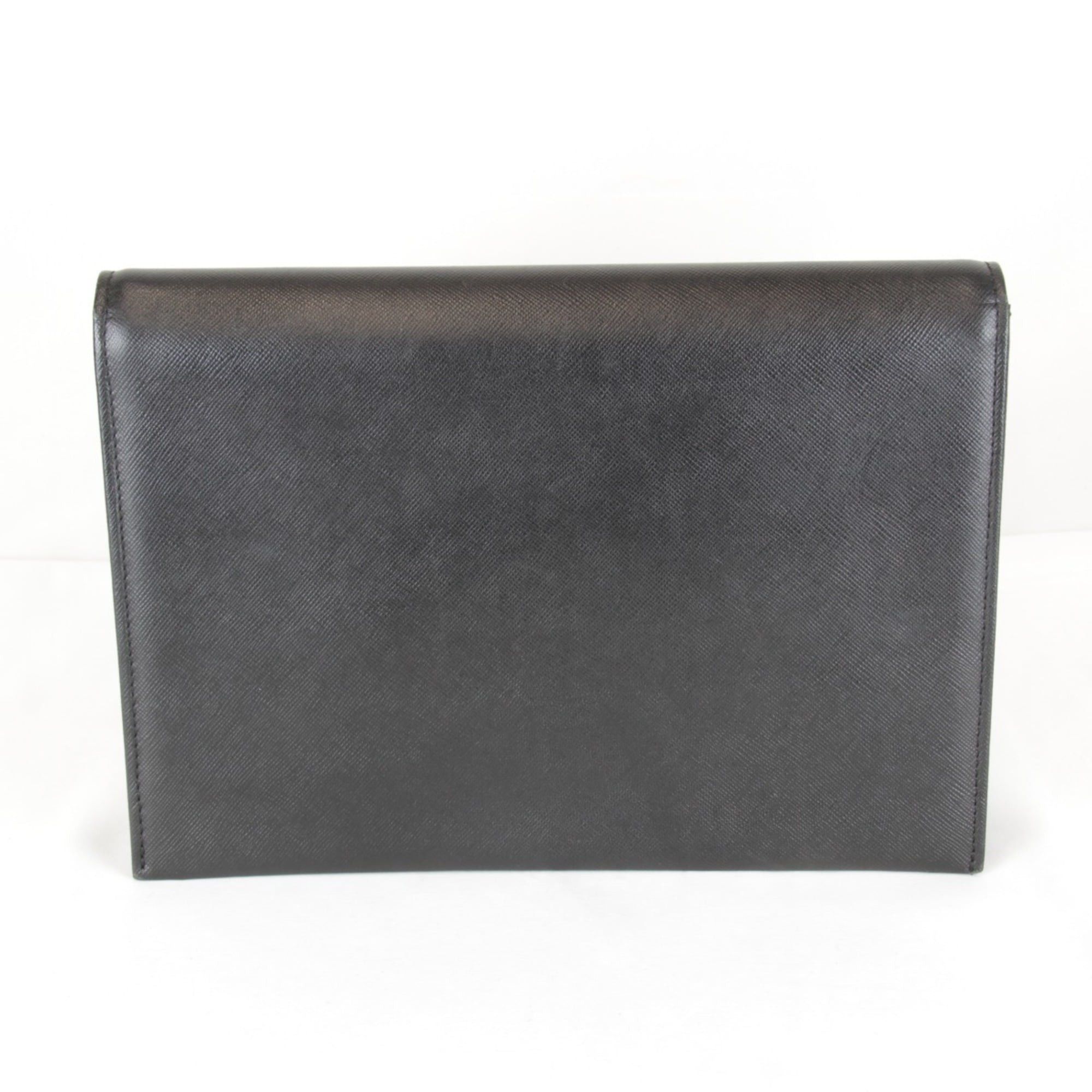 Saint Laurent Paris SAINT LAURENT Black Leather Clutch Bag, 410g, Women's, Saffiano Leather, Second Bag Size ONE SIZE - 2 Thumbnail