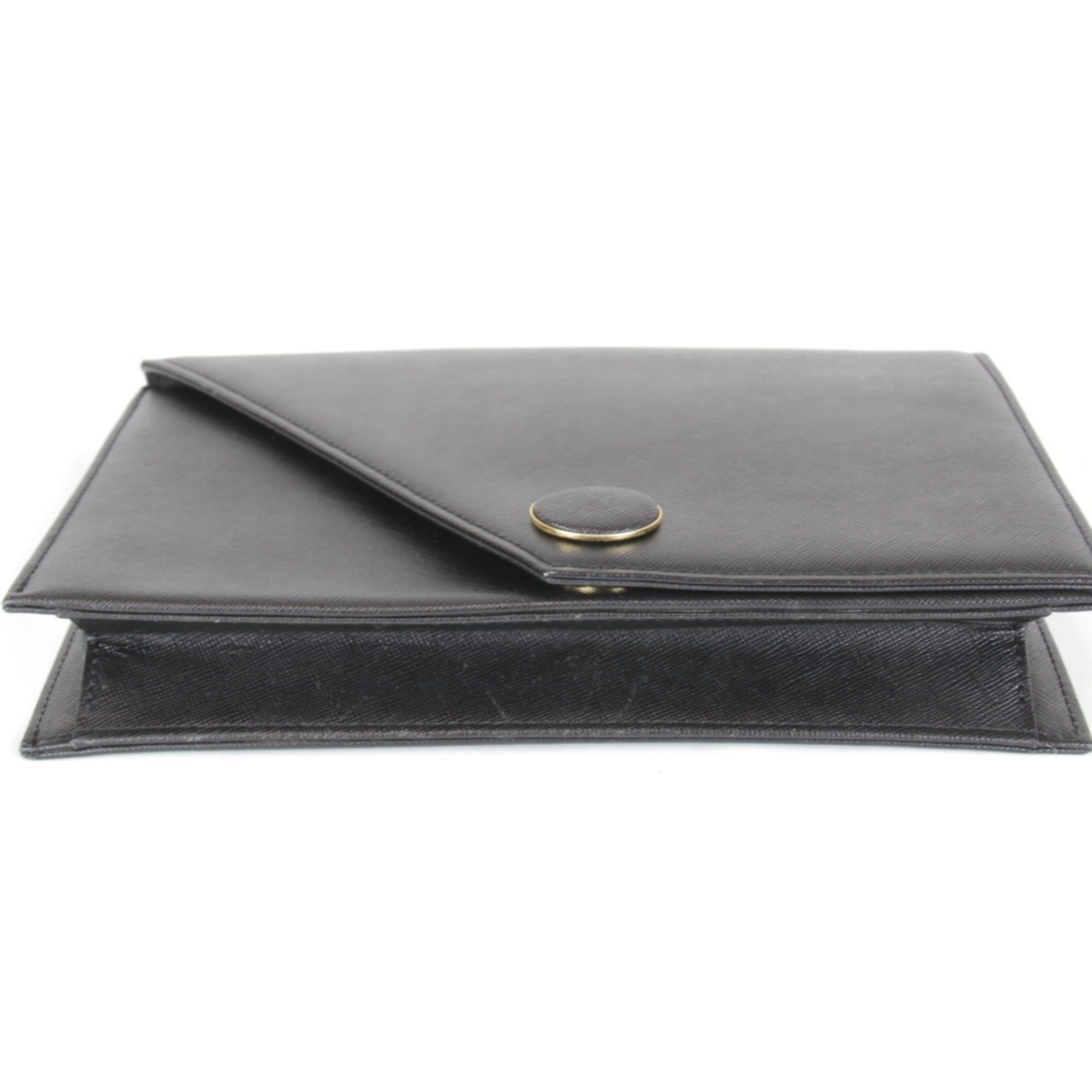 Saint Laurent Paris SAINT LAURENT Black Leather Clutch Bag, 410g, Women's, Saffiano Leather, Second Bag Size ONE SIZE - 5 Thumbnail