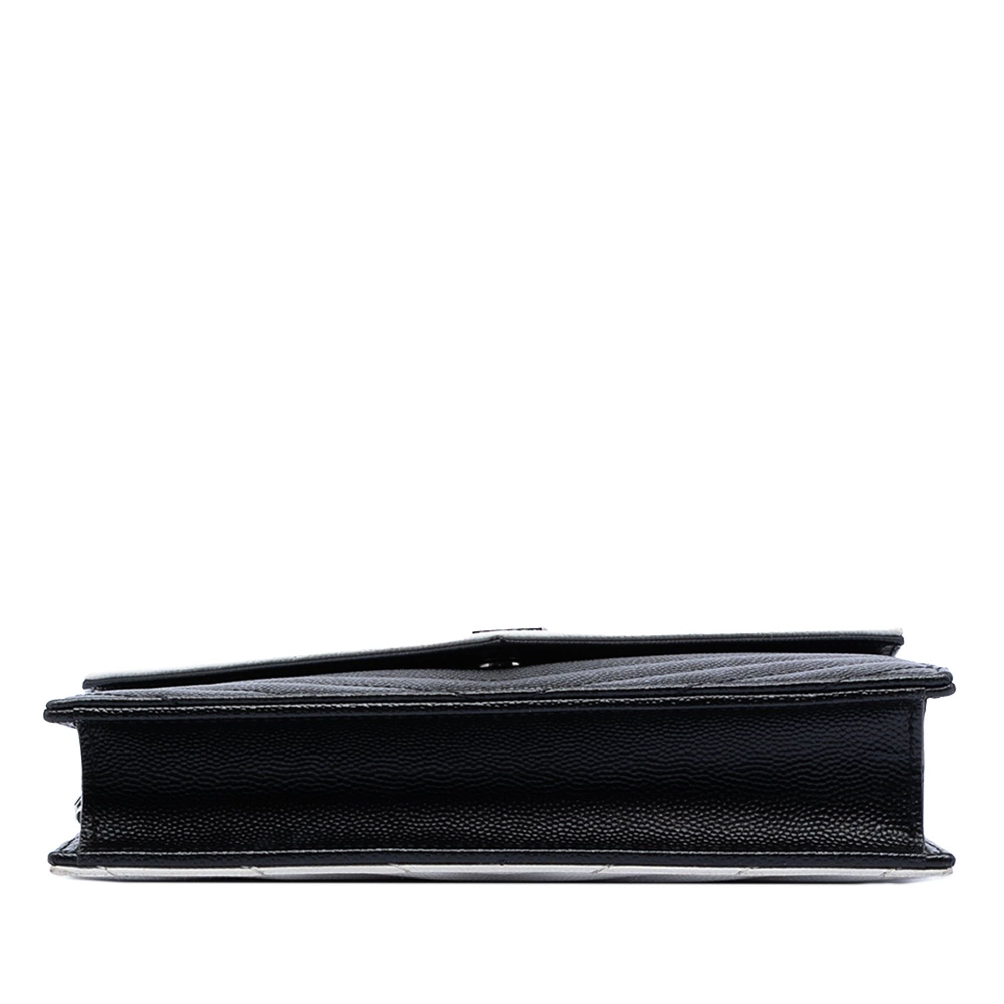 Saint Laurent Paris Bicolor Grain De Poudre Chevron Monogram Envelope Chain Wallet Size ONE SIZE - 3 Thumbnail