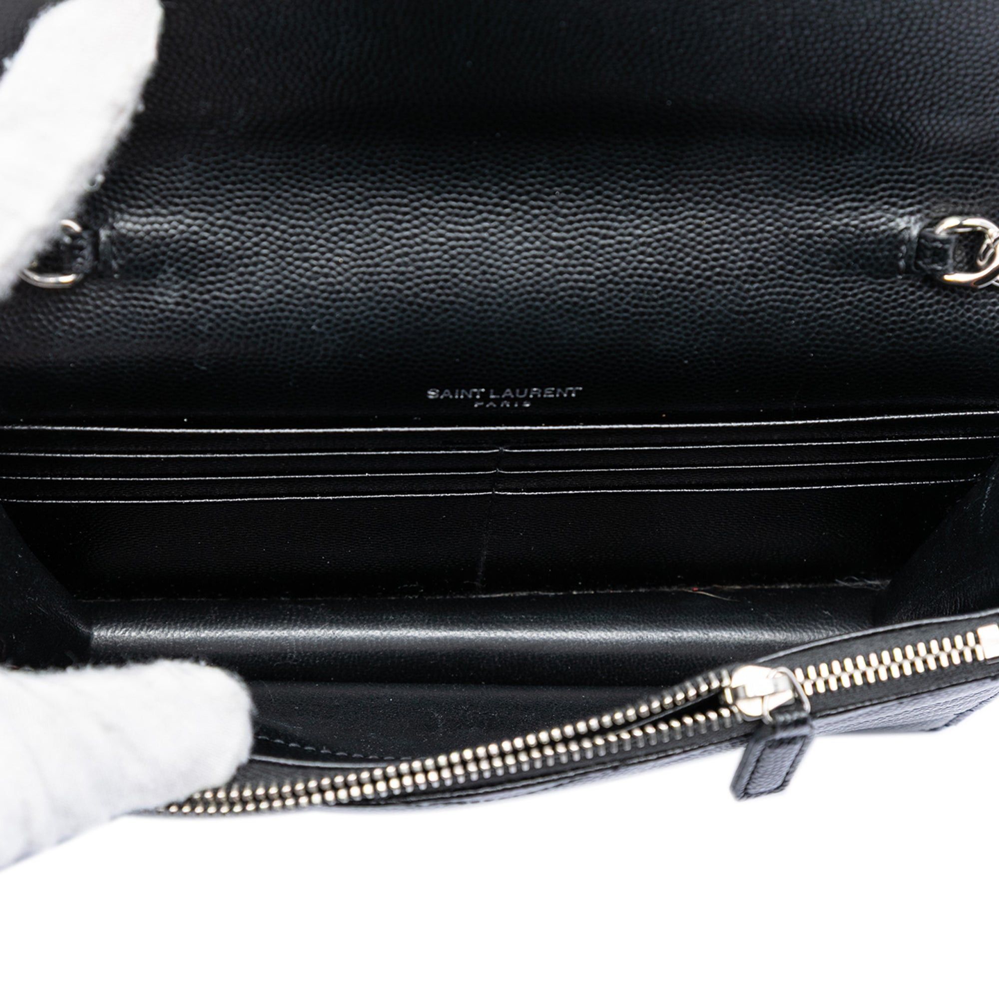 Saint Laurent Paris Bicolor Grain De Poudre Chevron Monogram Envelope Chain Wallet Size ONE SIZE - 4 Thumbnail