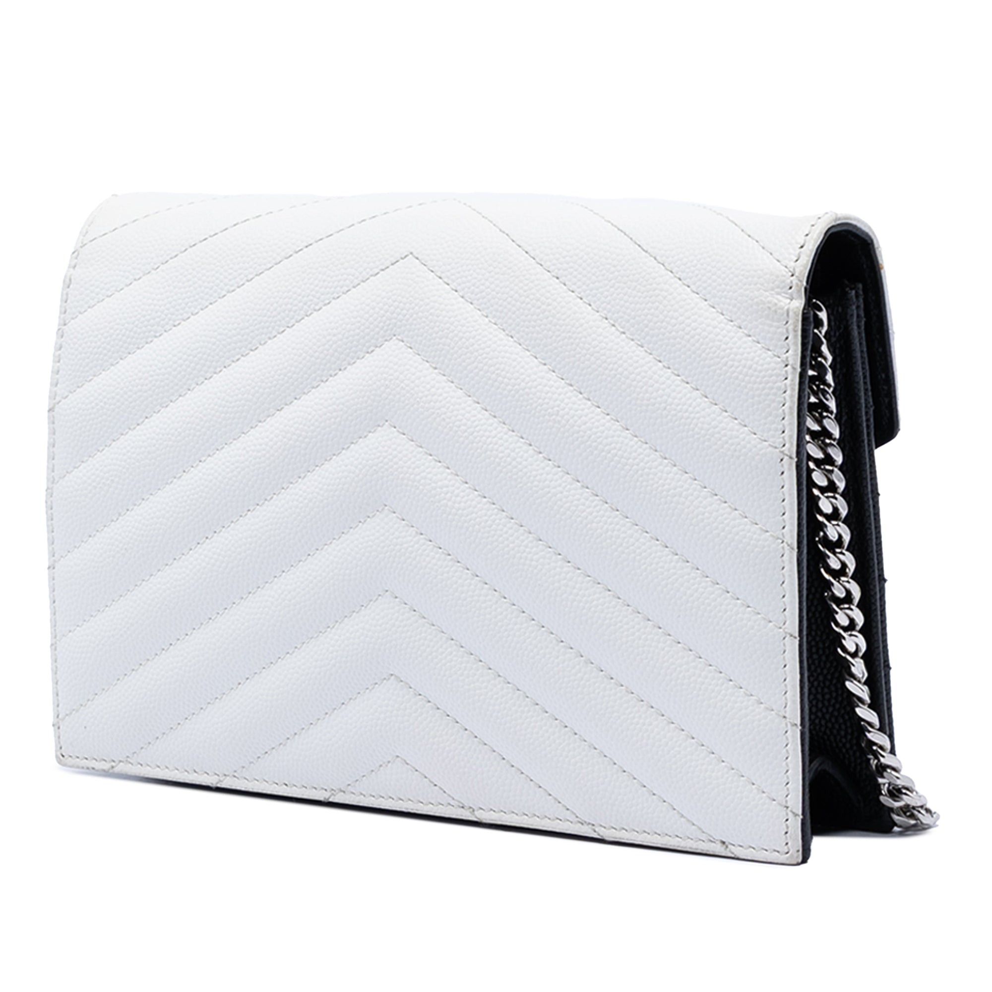 Saint Laurent Paris Bicolor Grain De Poudre Chevron Monogram Envelope Chain Wallet Size ONE SIZE - 2 Thumbnail