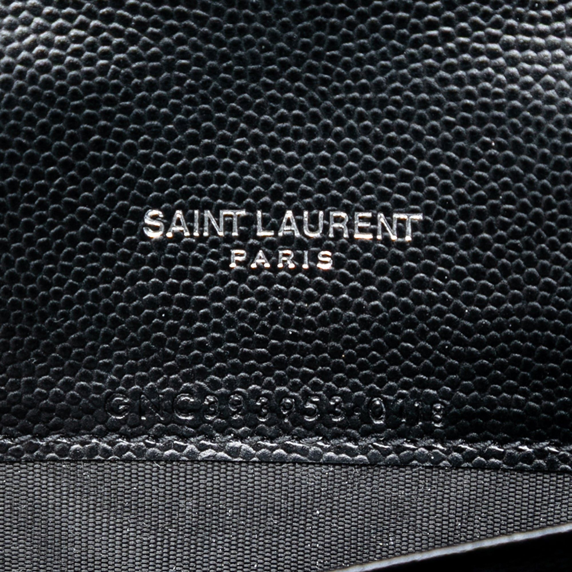 Saint Laurent Paris Bicolor Grain De Poudre Chevron Monogram Envelope Chain Wallet Size ONE SIZE - 5 Thumbnail