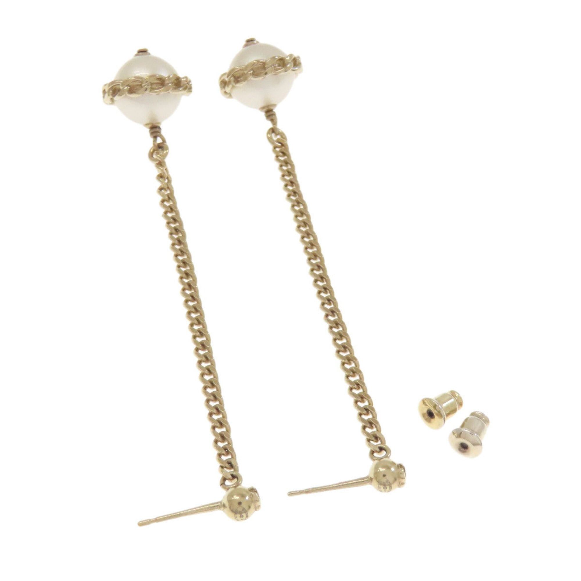 Chanel Chanel Chain Coco Mark Earrings, Metal/Faux Pearl, Women's CHANEL Size ONE SIZE - 2 Thumbnail