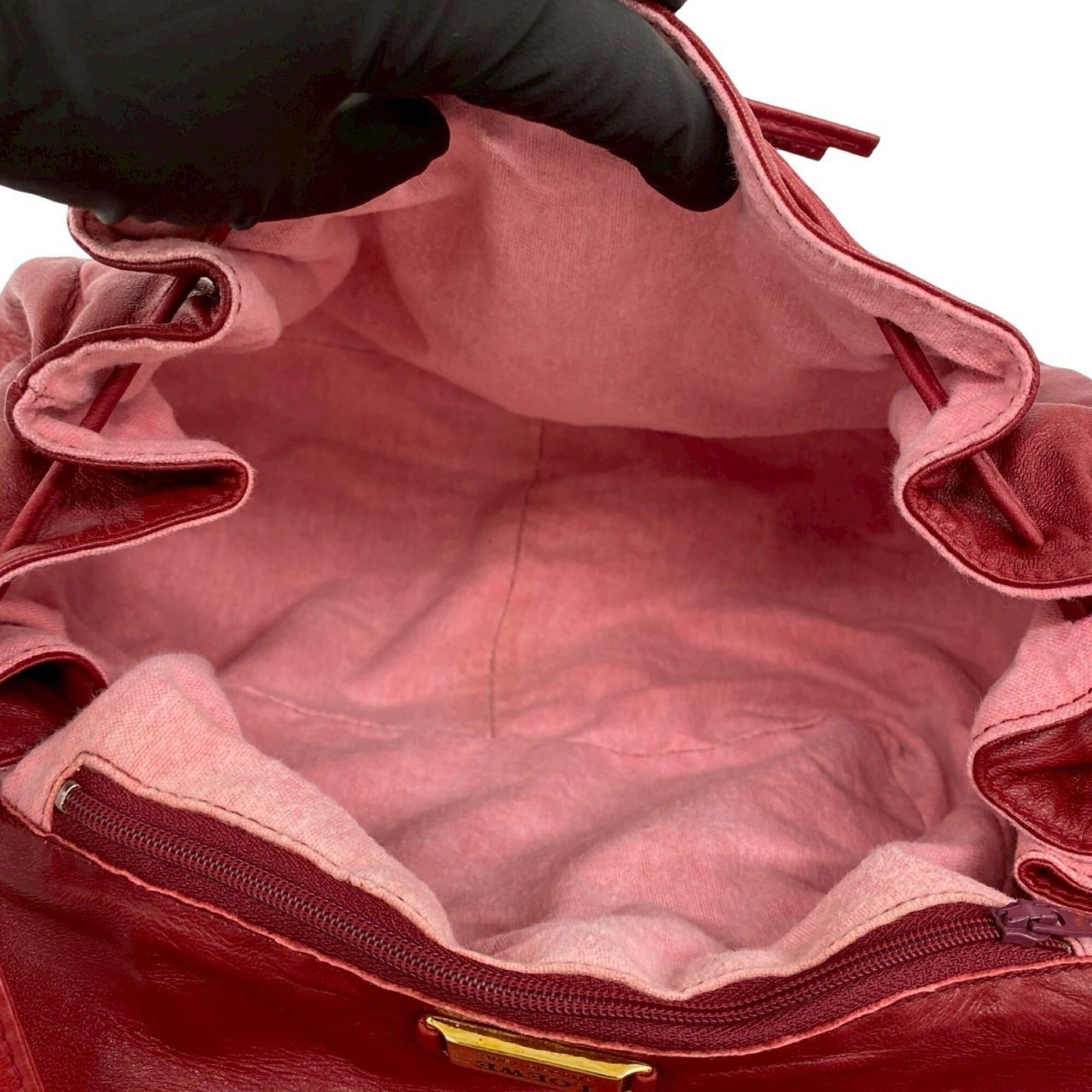 Loewe LOEWE Vintage Anagram Logo Nappa Leather Drawstring Shoulder Bag/Pouch/Sacoche, Red, 28094 Size ONE SIZE - 9 Thumbnail