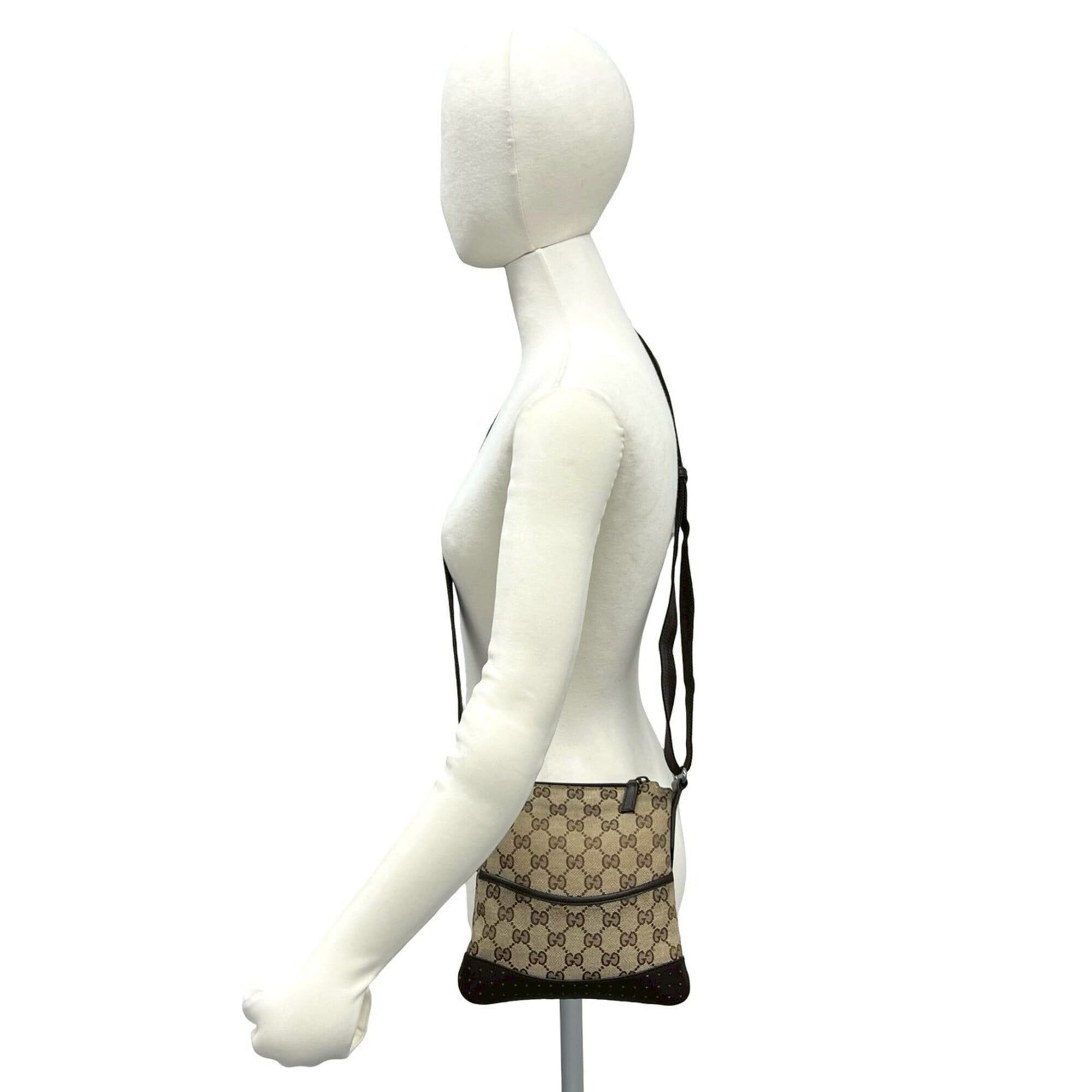 Gucci GUCCI GG Logo Canvas Perforated Leather Mini Shoulder Bag Pouch Sacoche Brown 21765 Size ONE SIZE - 2 Thumbnail