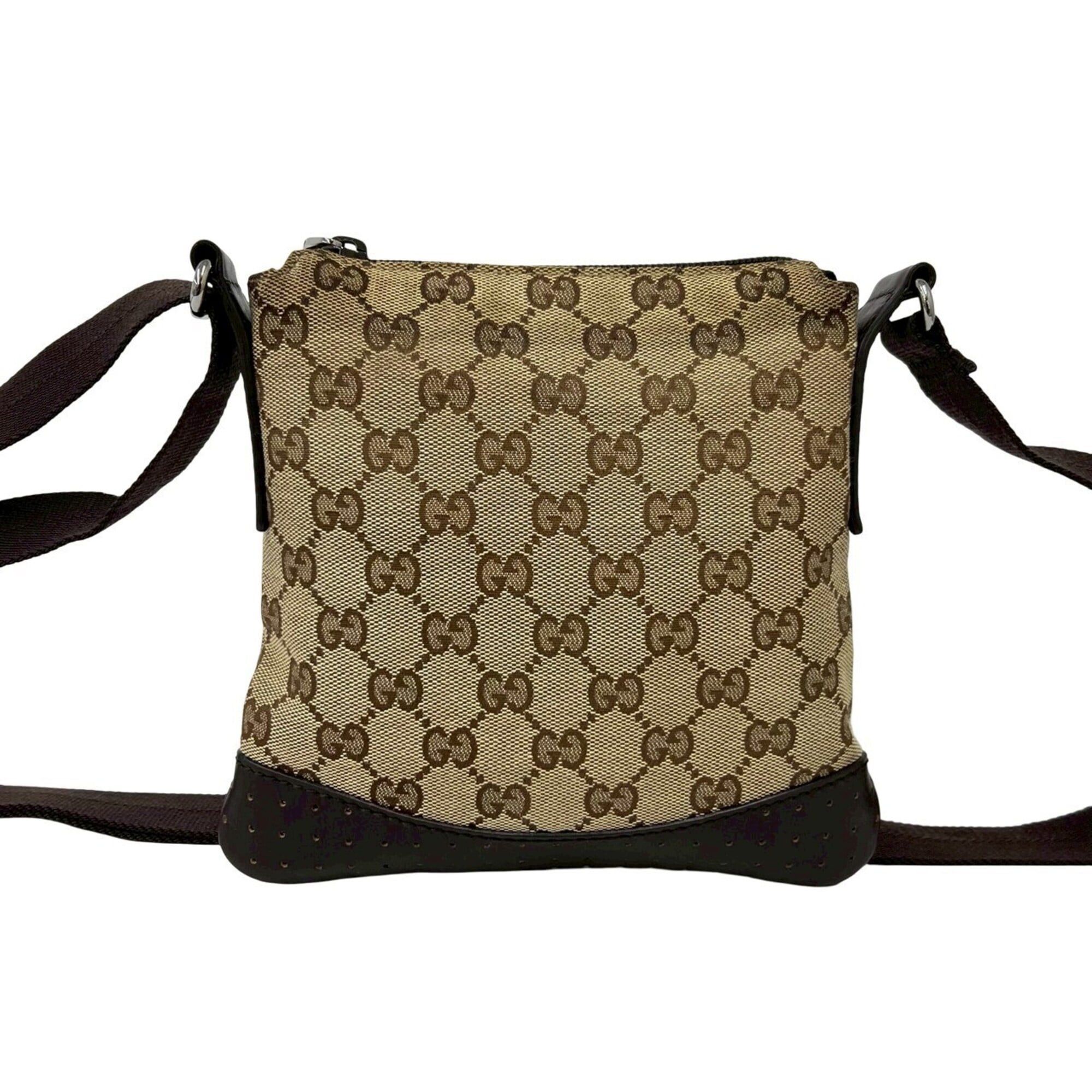 Gucci GUCCI GG Logo Canvas Perforated Leather Mini Shoulder Bag Pouch Sacoche Brown 21765 Size ONE SIZE - 3 Thumbnail