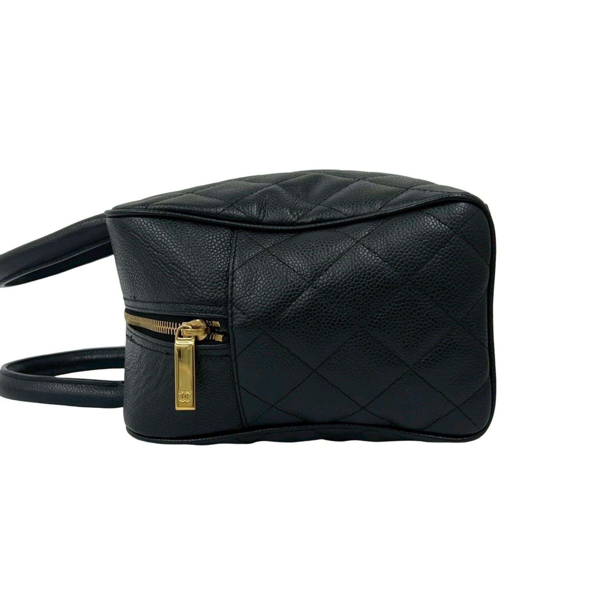 Chanel CHANEL Vintage Matelassé Coco Mark Caviar Skin Leather Handbag Black 205-4 Size ONE SIZE - 5 Thumbnail