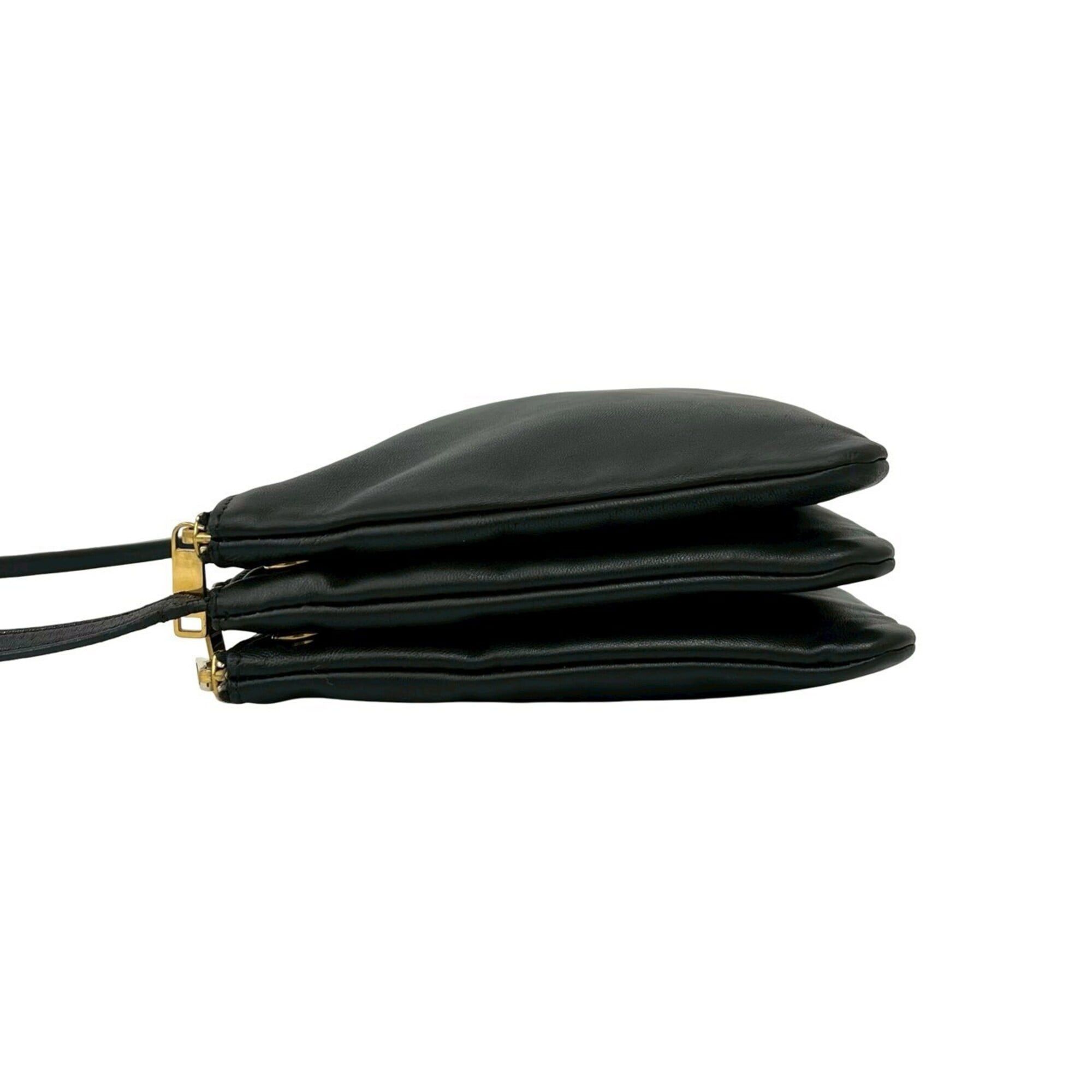 Celine CELINE Trio Leather Shoulder Bag, Messenger Pouch, Sacoche, Black (25359) Size ONE SIZE - 5 Thumbnail