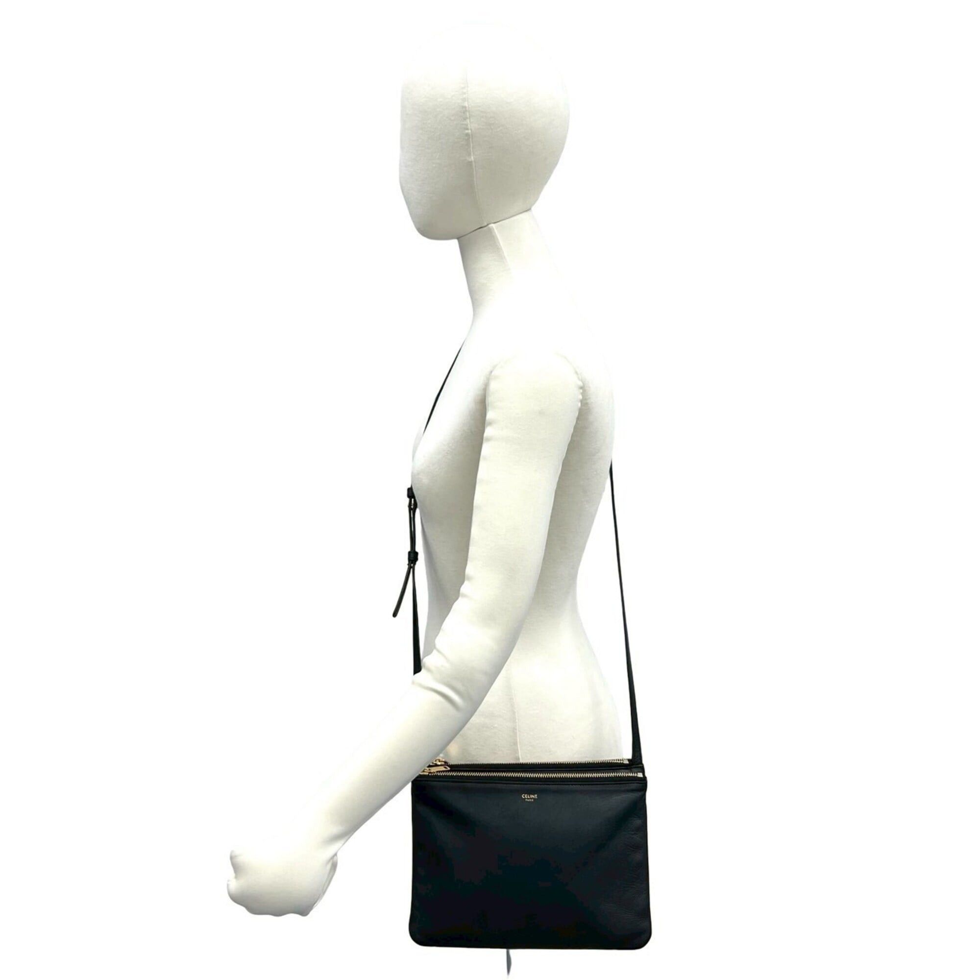 Celine CELINE Trio Leather Shoulder Bag, Messenger Pouch, Sacoche, Black (25359) Size ONE SIZE - 2 Thumbnail