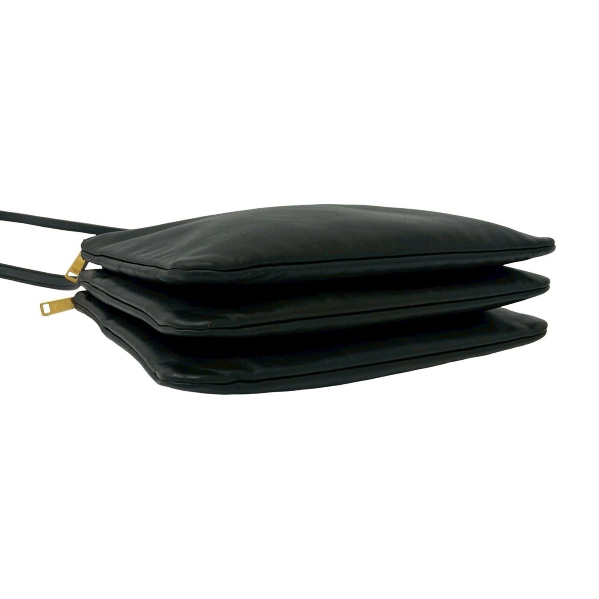 Celine CELINE Trio Leather Shoulder Bag, Messenger Pouch, Sacoche, Black (25359) Size ONE SIZE - 7 Thumbnail