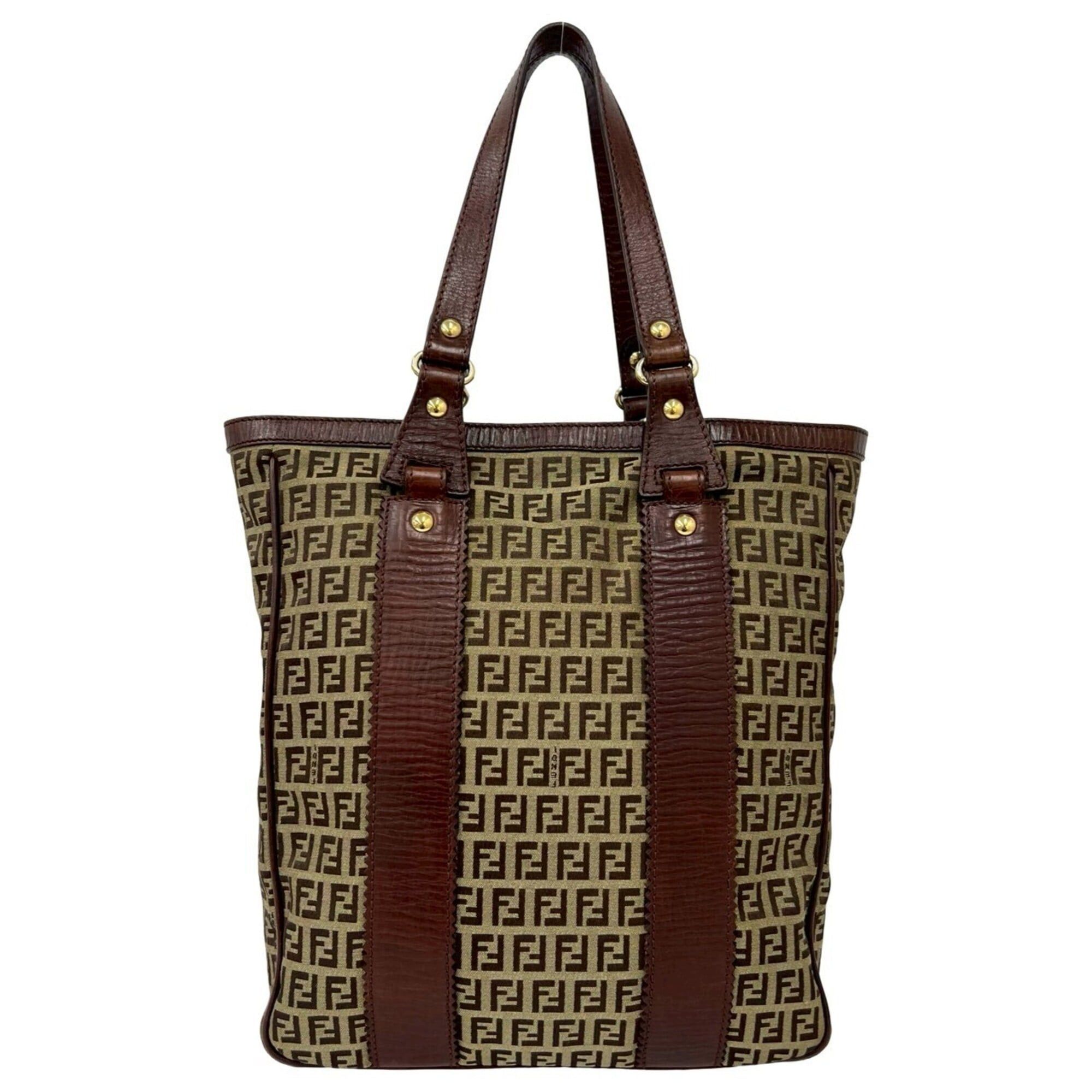 Fendi FENDI Zucchino FF Pattern Canvas Leather Tote Bag Handbag Business Brown 02322 Size ONE SIZE - 3 Thumbnail