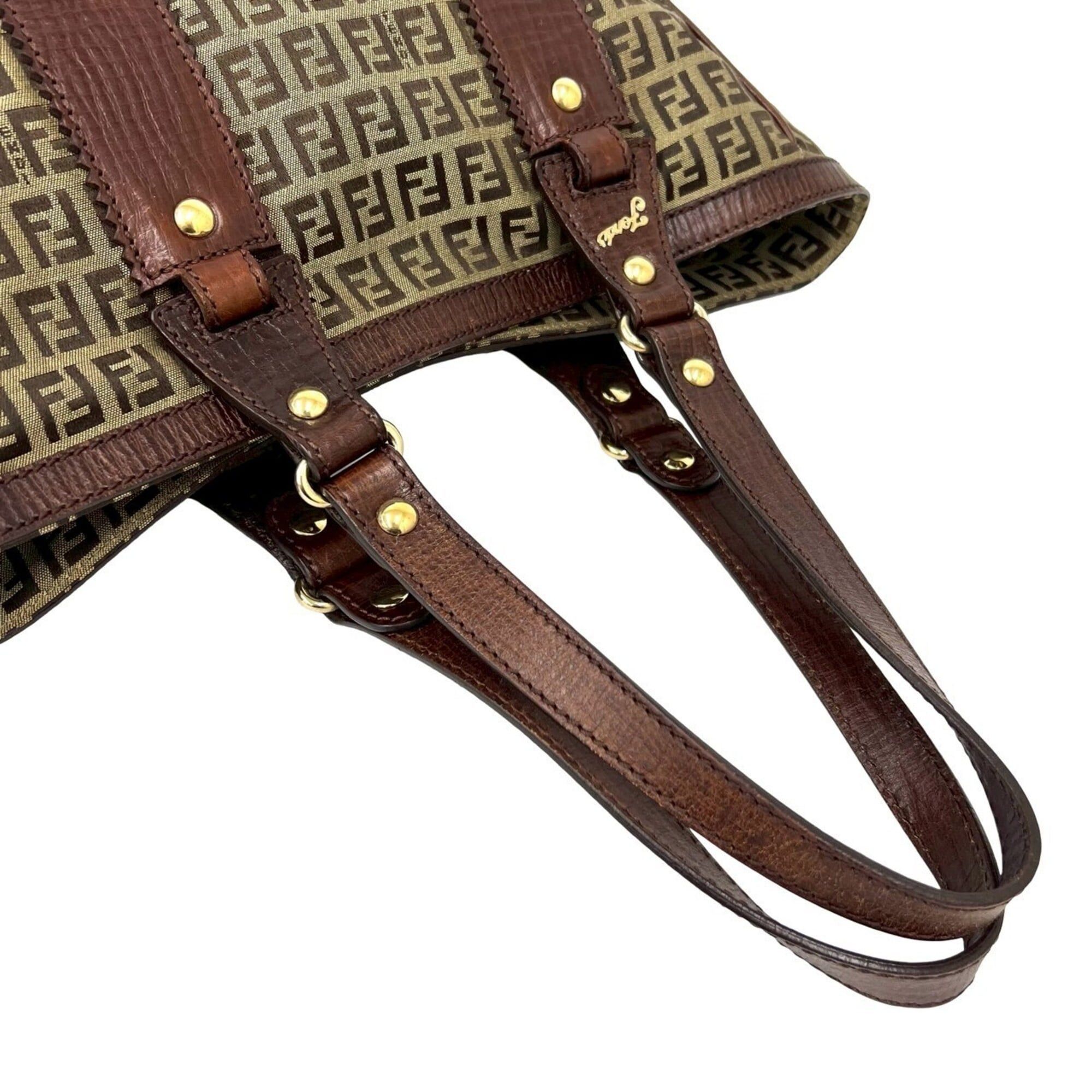Fendi FENDI Zucchino FF Pattern Canvas Leather Tote Bag Handbag Business Brown 02322 Size ONE SIZE - 4 Thumbnail
