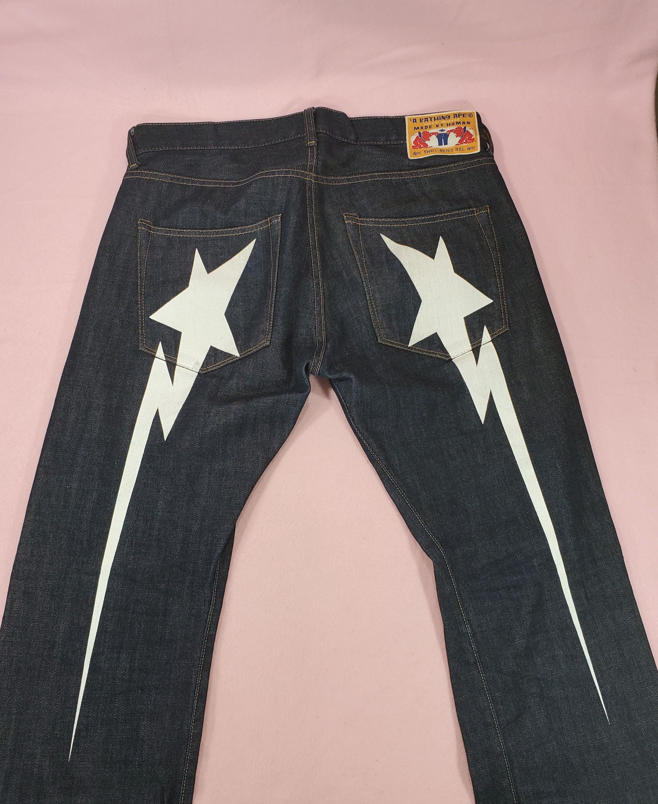 Bape Bape Long / Big Sta Print Denim Jeans Size M 33 32 Bapesta 