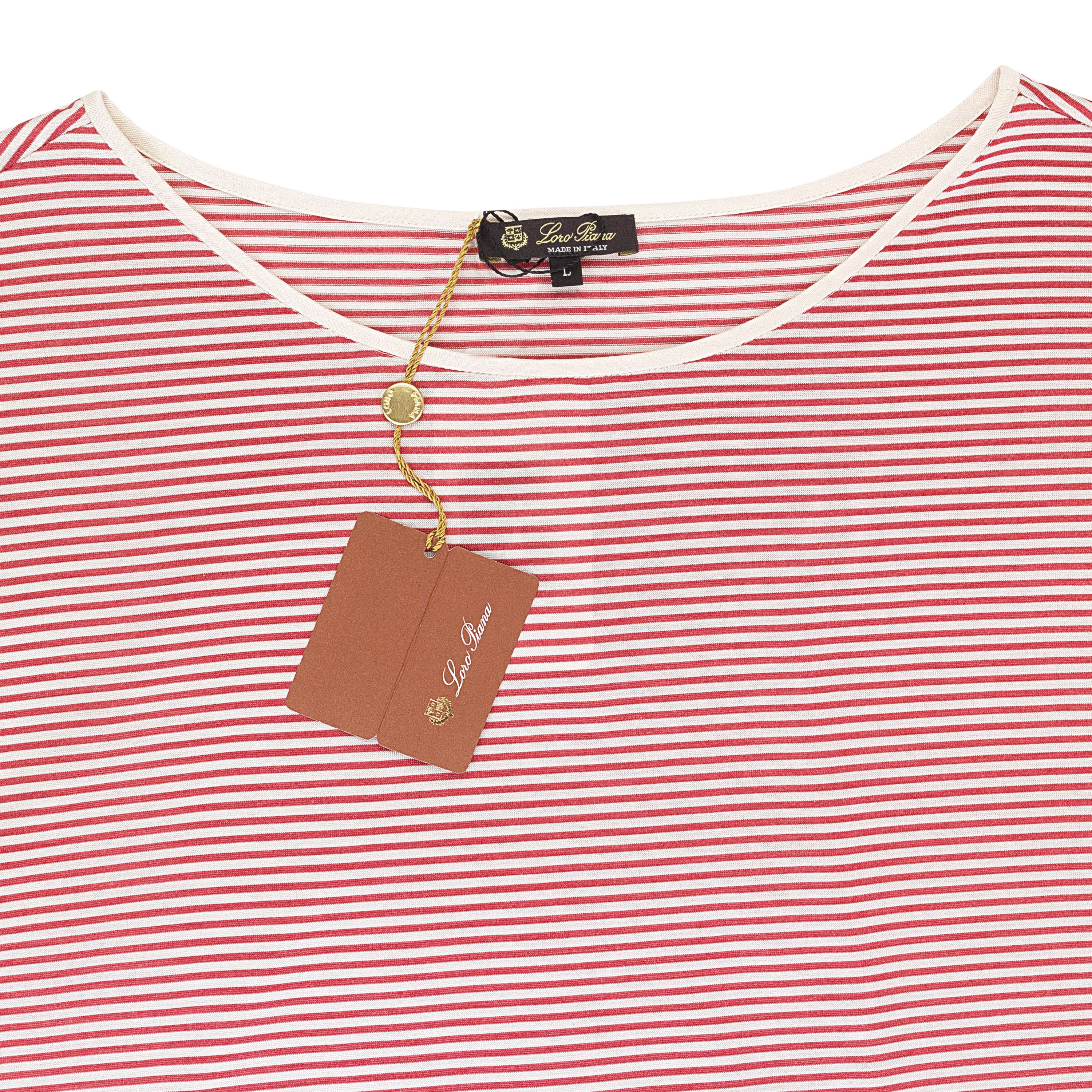Loro Piana SILK STRIPED WHITE?RED BLOUSE SIZE L Size L / US 10 / IT 46 - 3 Thumbnail