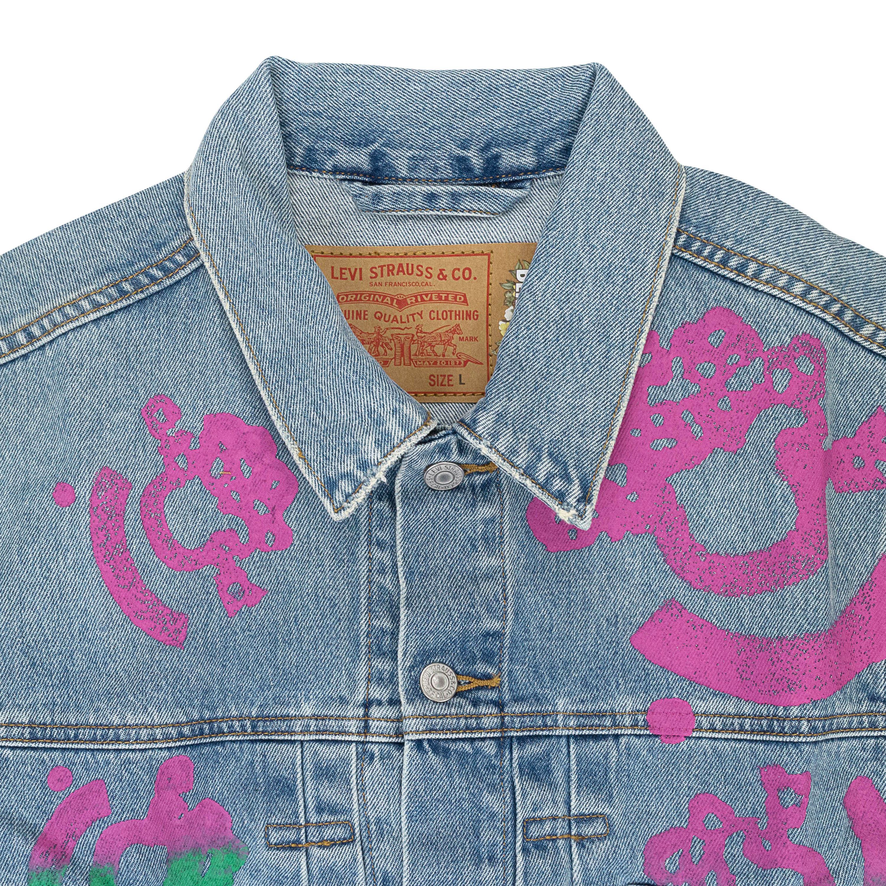 DENIM TEARS Light Wash Pink & Green Bstroy Denim Jacket Size M Size US M / EU 48-50 / 2 - 3 Thumbnail