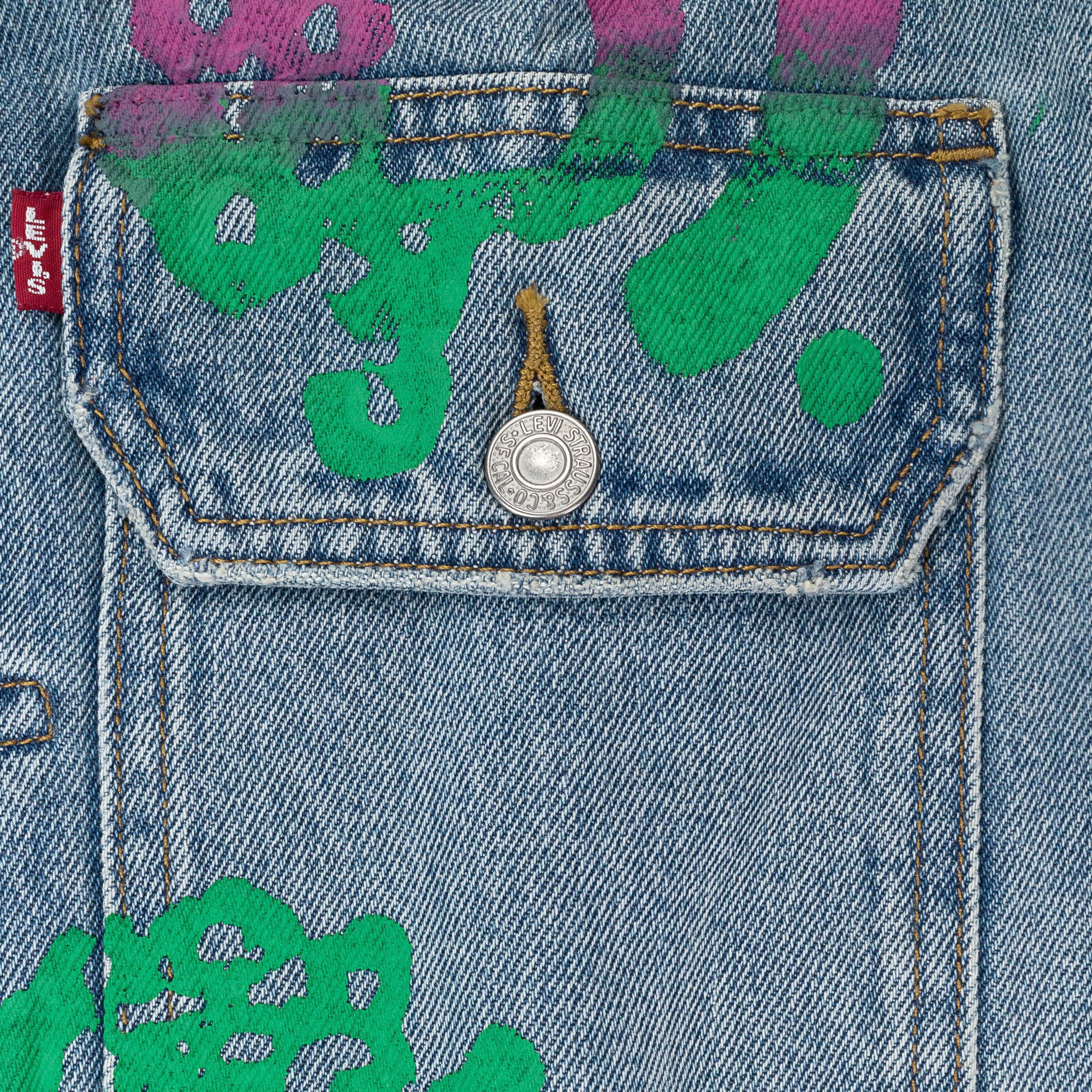 DENIM TEARS Light Wash Pink & Green Bstroy Denim Jacket Size M Size US M / EU 48-50 / 2 - 5 Thumbnail