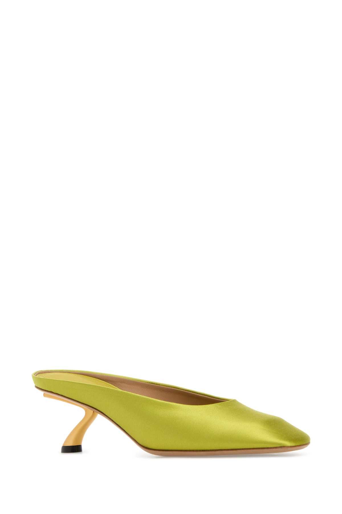 Salvatore Ferragamo Acid Green Satin Safi Mules Size US 10.5 / IT 40.5 - 2 Thumbnail