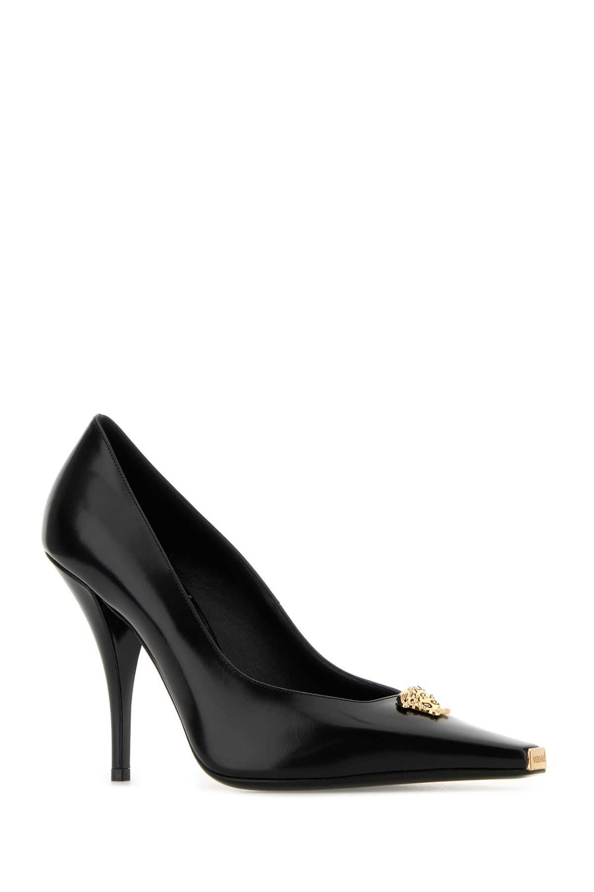 Versace Black Leather Pumps Size US 7 / IT 37 - 2 Thumbnail