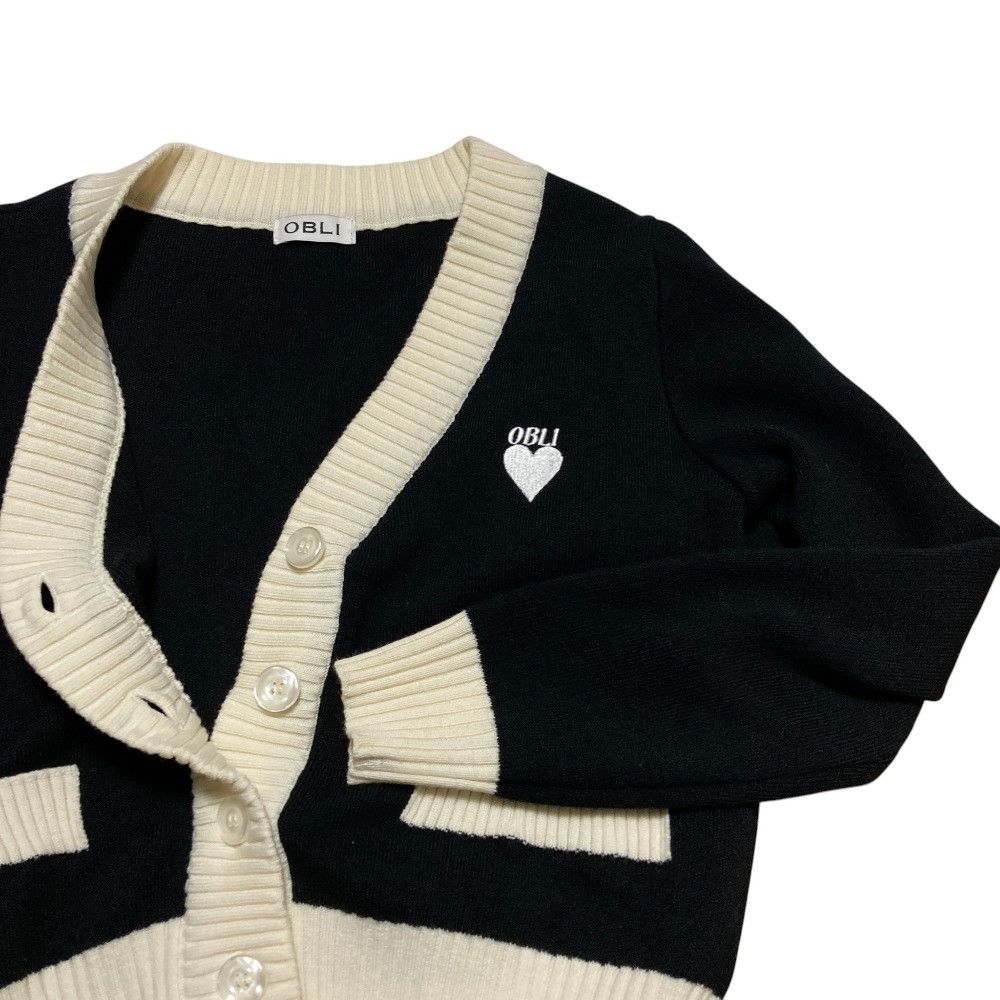 Other Other OBLI Heart Embroidery Bicolor Knit Cardigan Textile Tops DUTY FREE for USA Size ONE SIZE - 3 Thumbnail