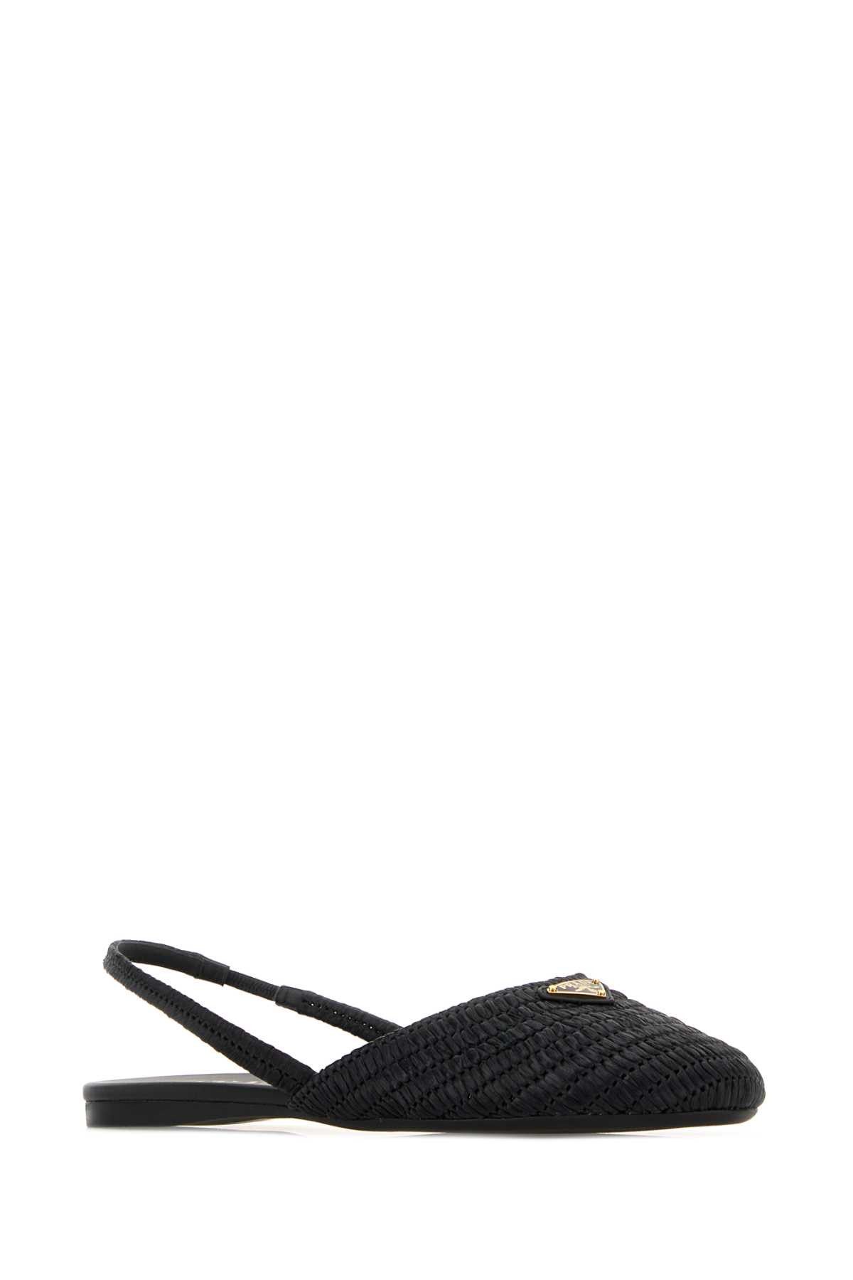 Prada Black Raffia Ballerinas Size US 8 / IT 38 - 2 Thumbnail