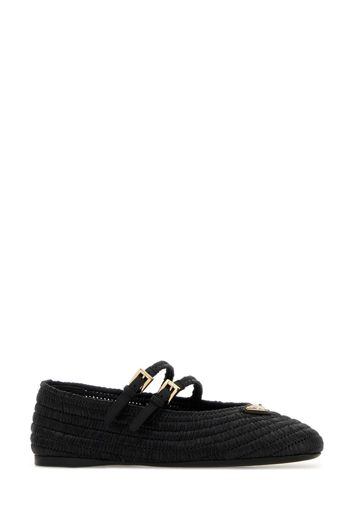 Prada Black Raffia Ballerinas Size US 7 / IT 37 - 2 Thumbnail