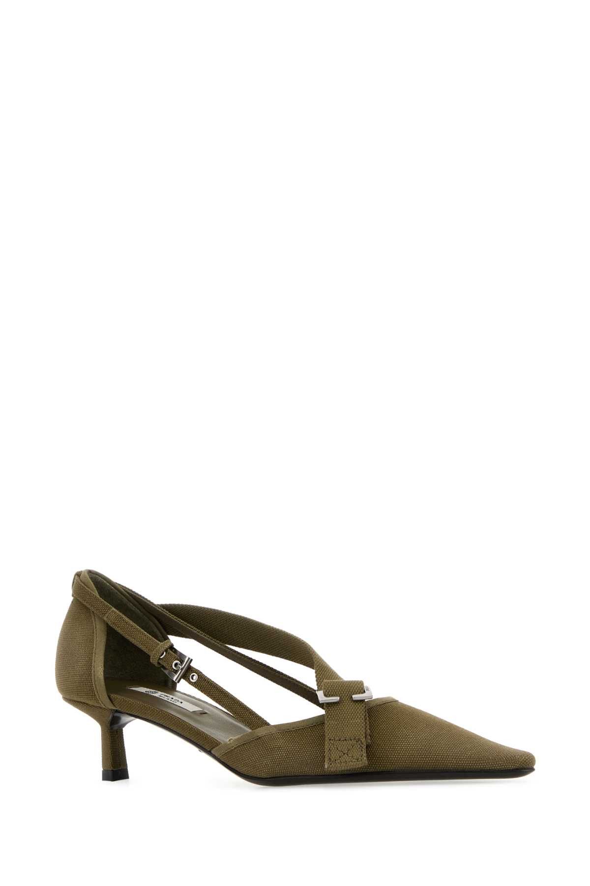 Prada Army Green Canvas Pumps Size US 7 / IT 37 - 2 Thumbnail