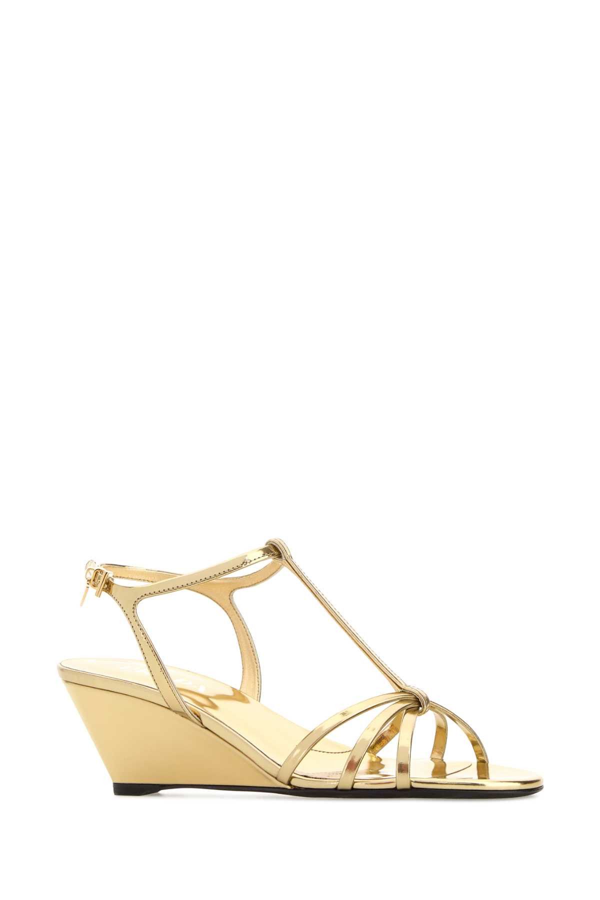 Prada Gold Leather Sandals Size US 10 / IT 40 - 2 Thumbnail