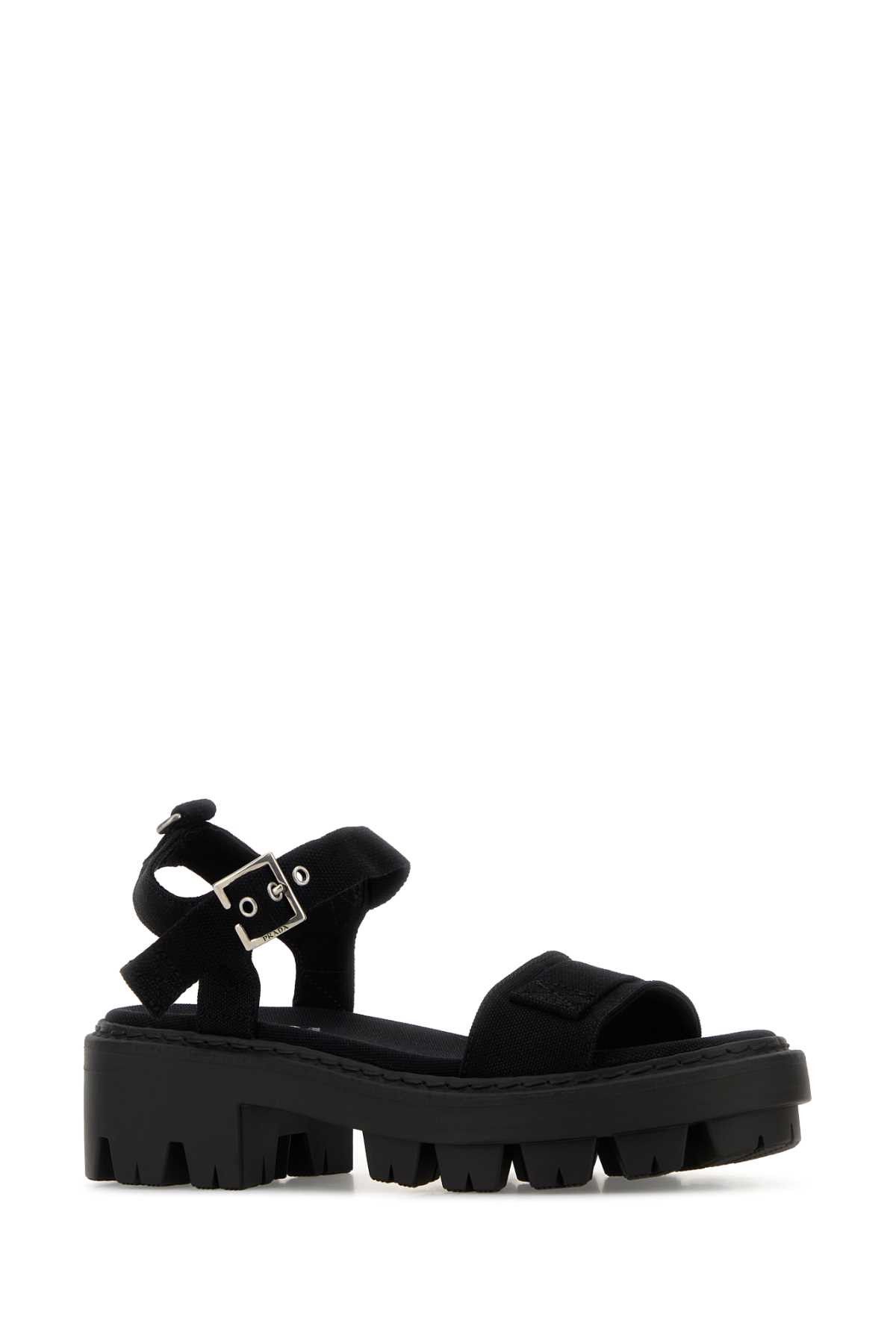Prada Black Canvas Sandals Size US 8.5 / IT 38.5 - 2 Thumbnail