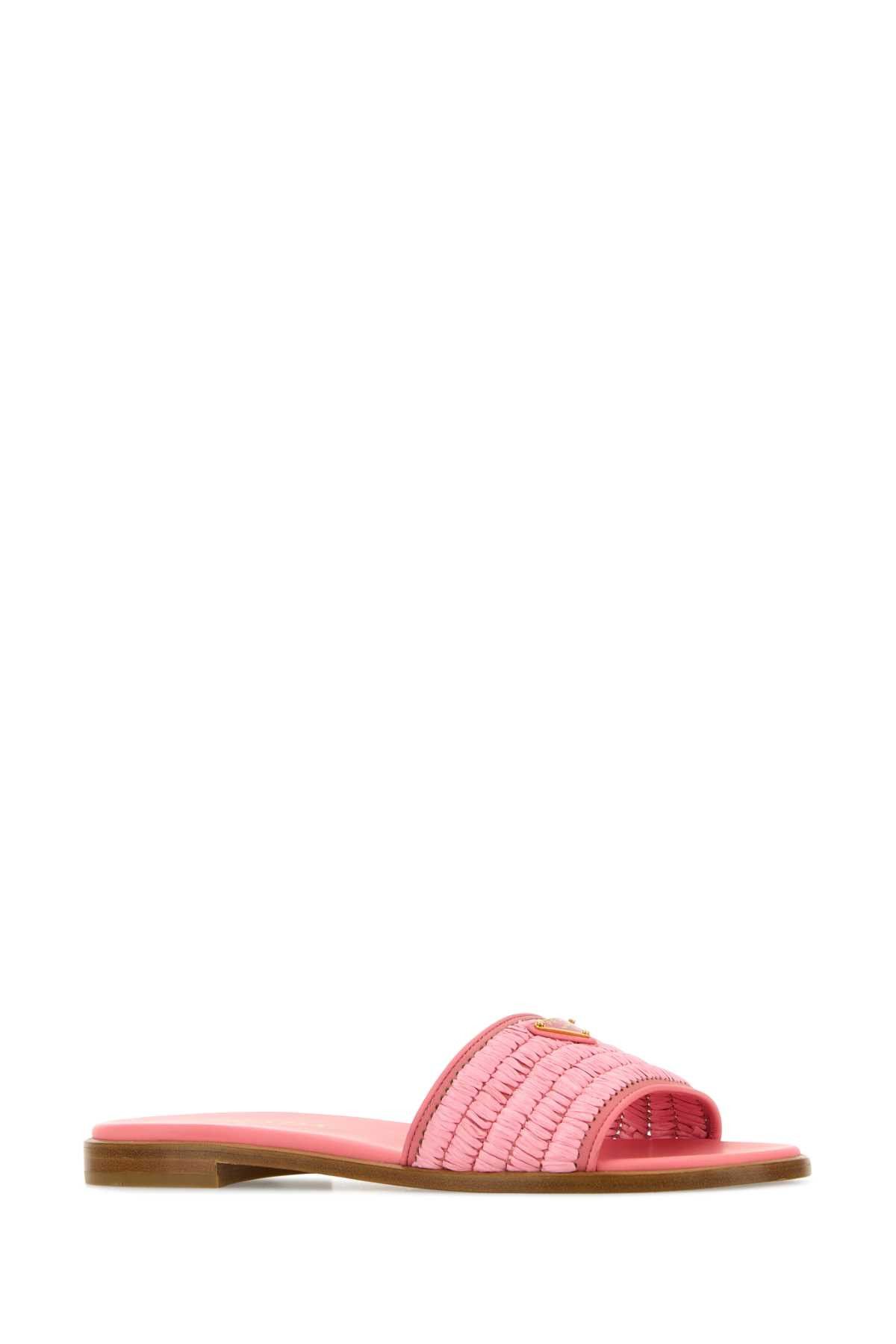 Prada Pink Raffia Slippers Size US 6 / IT 36 - 2 Thumbnail