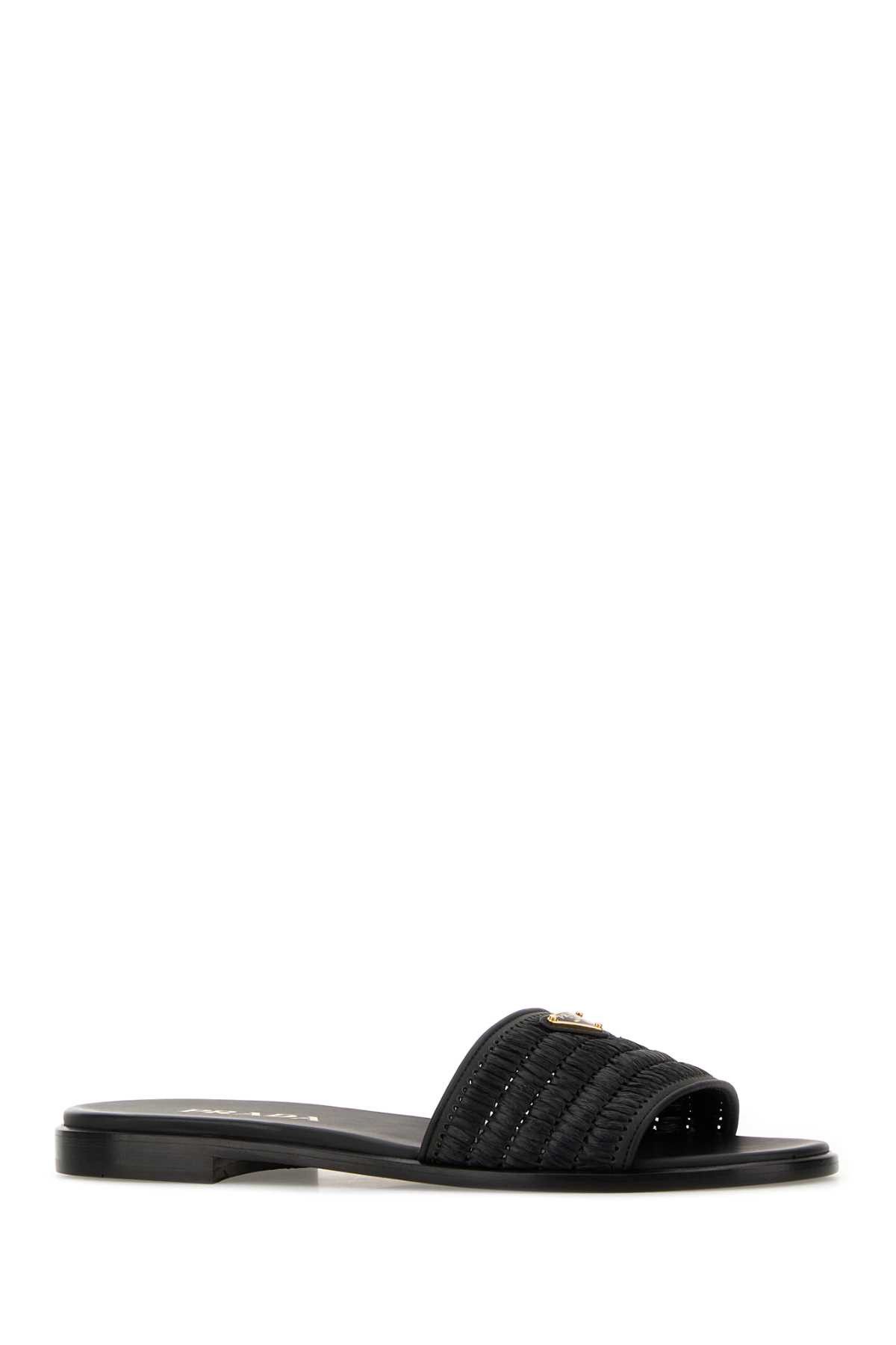 Prada Black Raffia Slippers Size US 10 / IT 40 - 2 Thumbnail