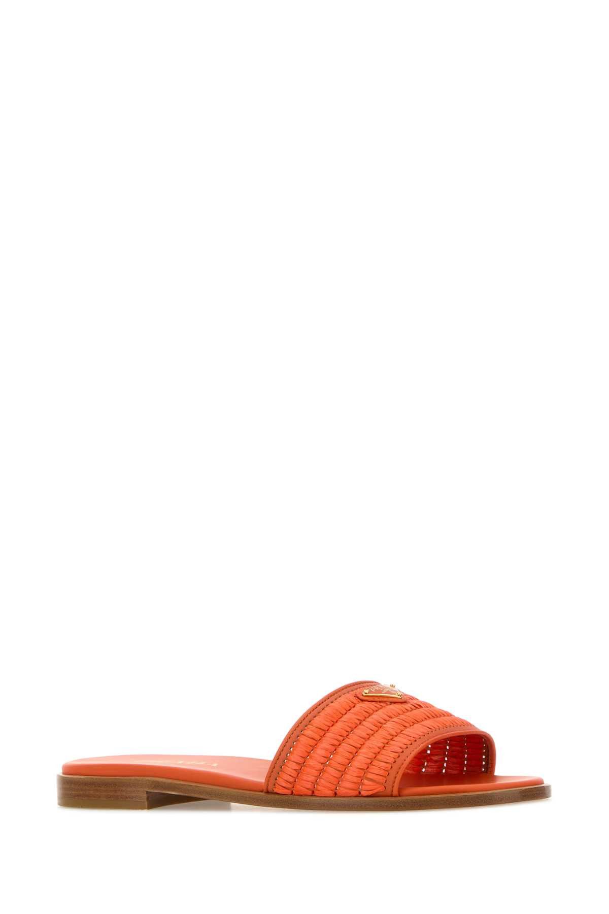 Prada Orange Raffia Slippers Size US 6 / IT 36 - 2 Thumbnail
