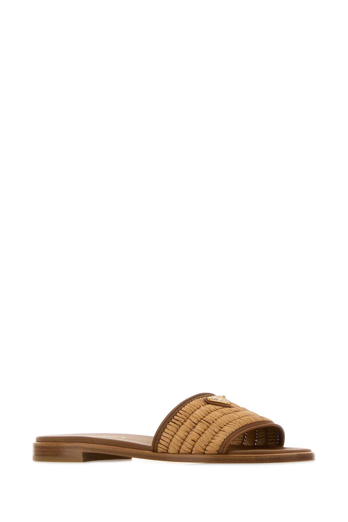 Prada Brown Raffia Slippers Size US 10 / IT 40 - 2 Thumbnail