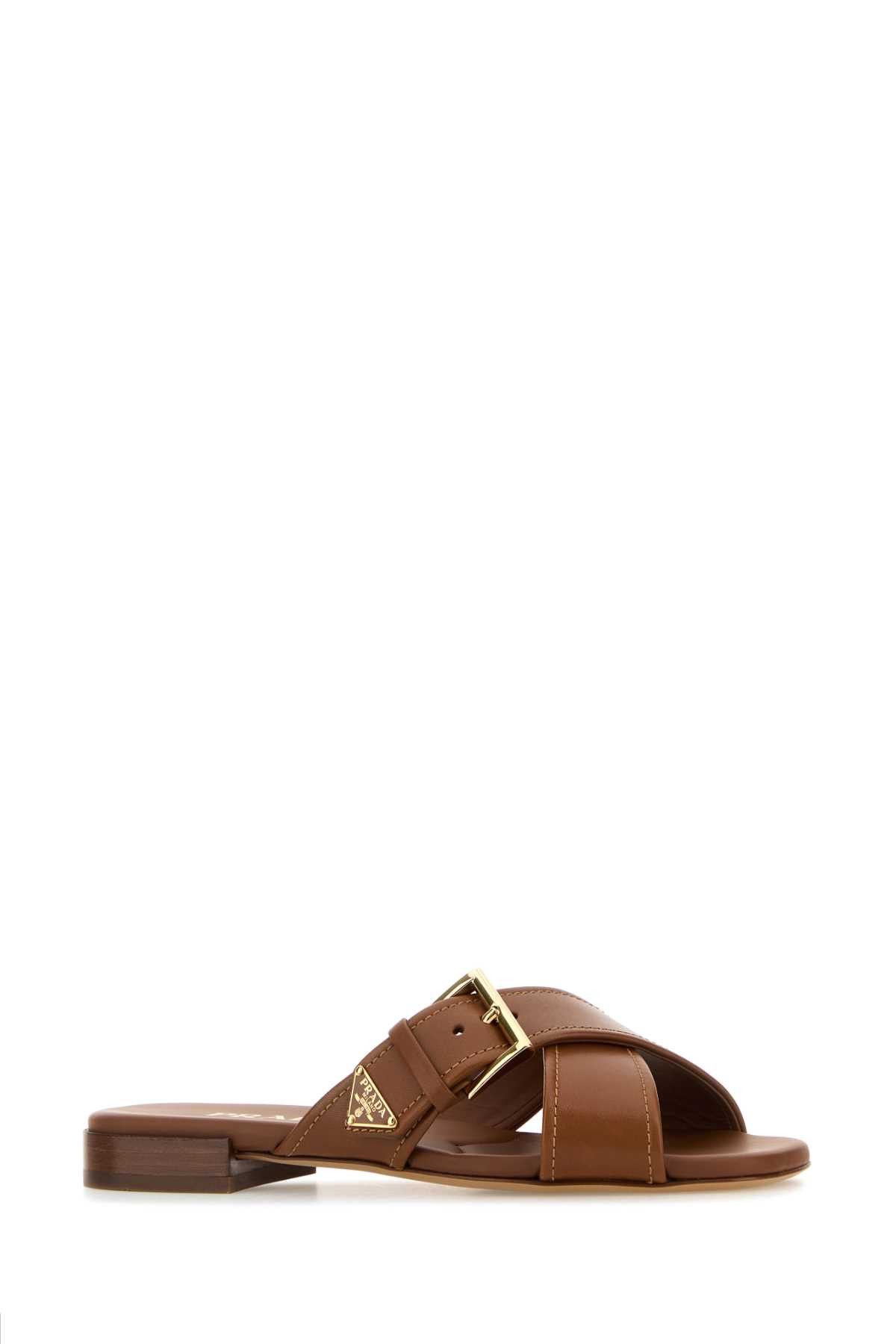 Prada Caramel Leather Slippers Size US 11 / IT 41 - 2 Thumbnail