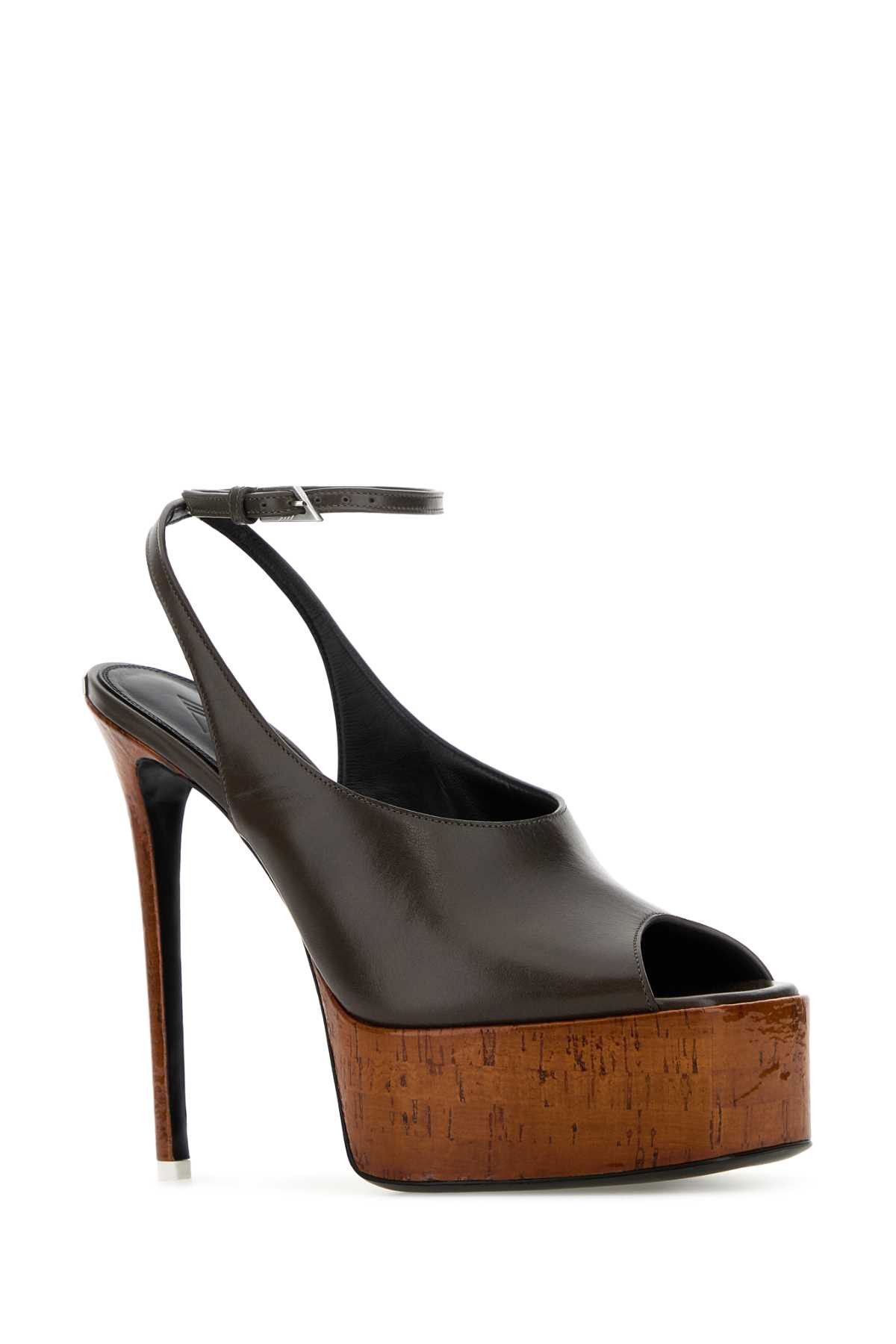 The Attico Dark Grey Leather Ornella Sandals Size US 8.5 / IT 38.5 - 2 Thumbnail
