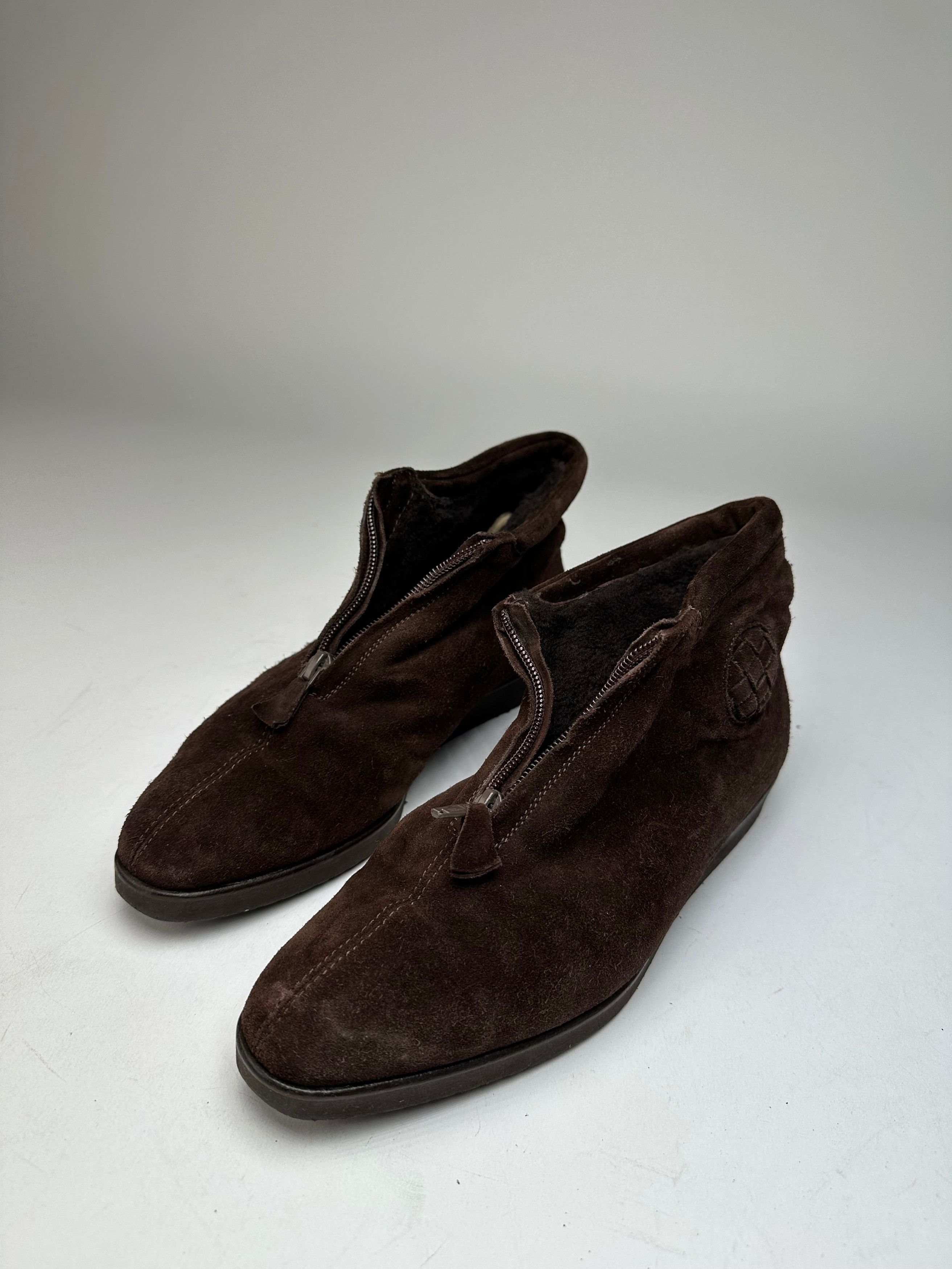 Bottega Veneta Vintage Suede Wool Hightop Sneaker Brown Size US 7 / IT 37 - 2 Thumbnail