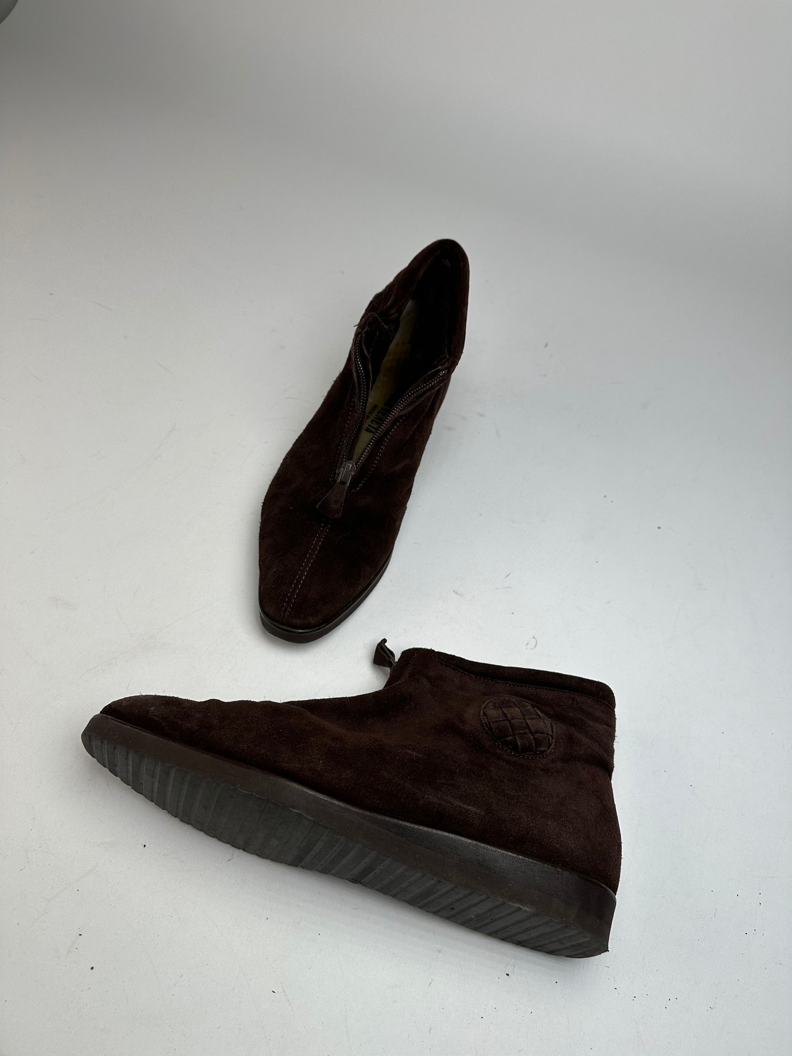 Bottega Veneta Vintage Suede Wool Hightop Sneaker Brown Size US 7 / IT 37 - 7 Thumbnail