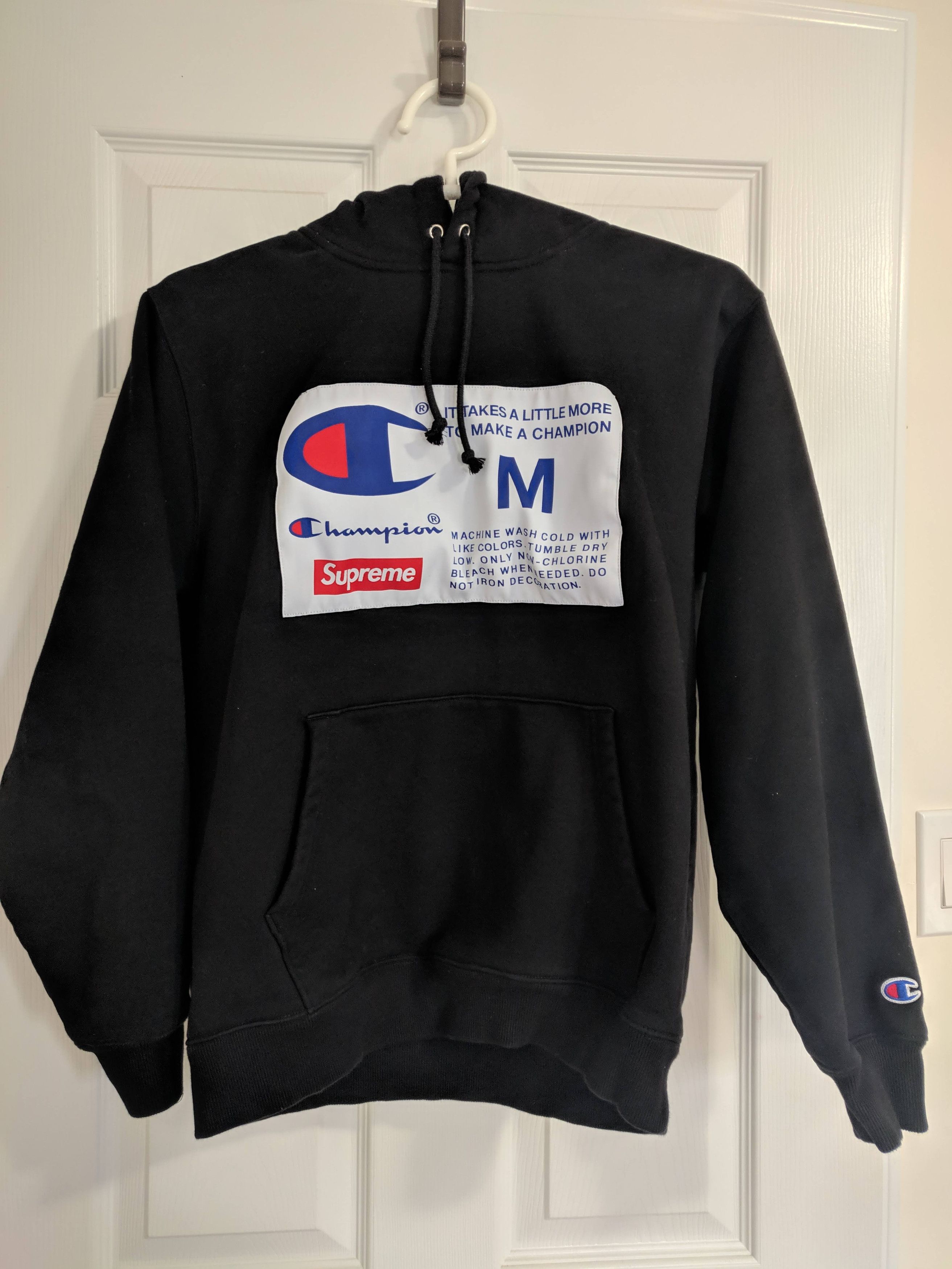 Supreme x clearance champion label hoodie